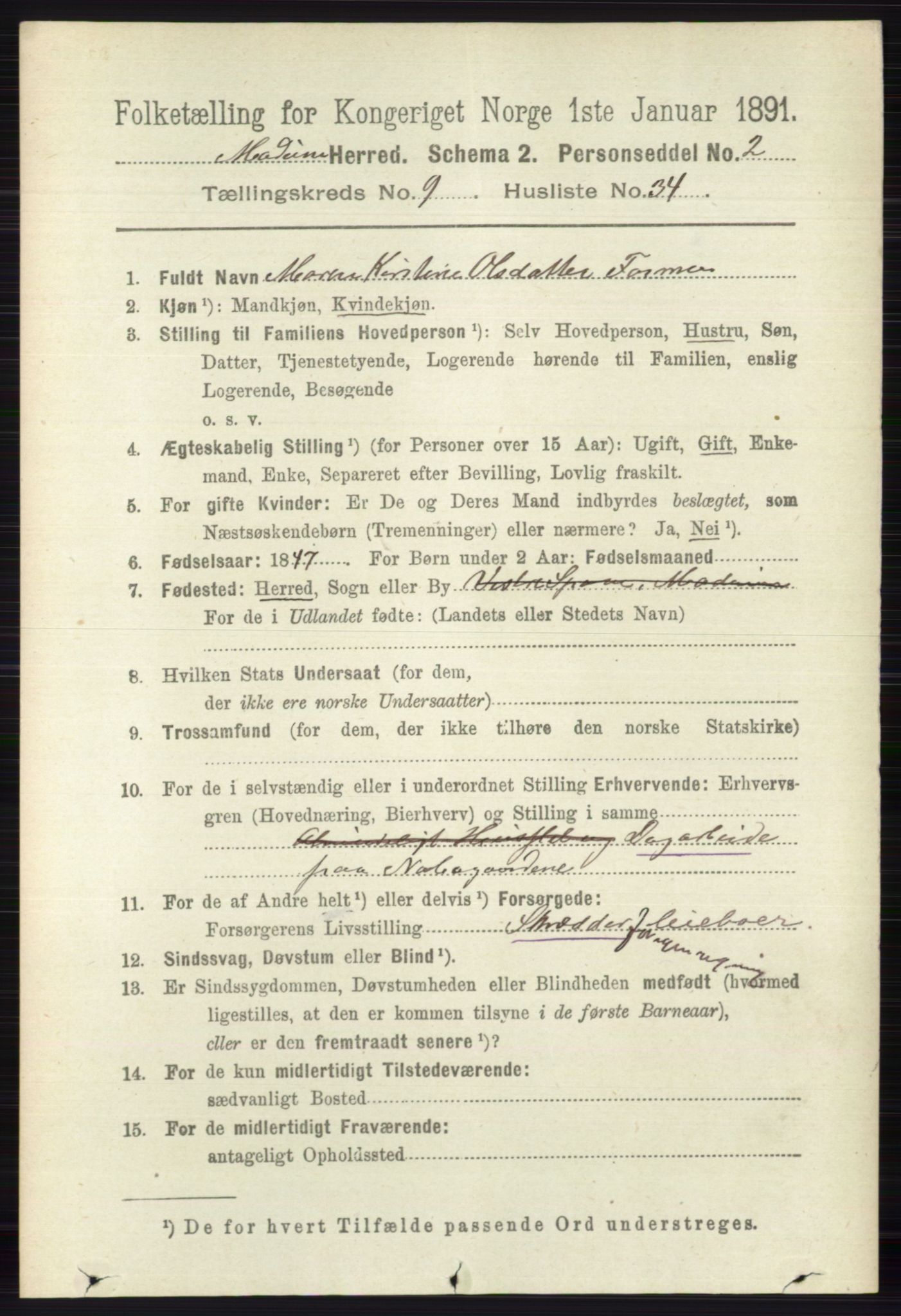 RA, 1891 census for 0623 Modum, 1891, p. 3670