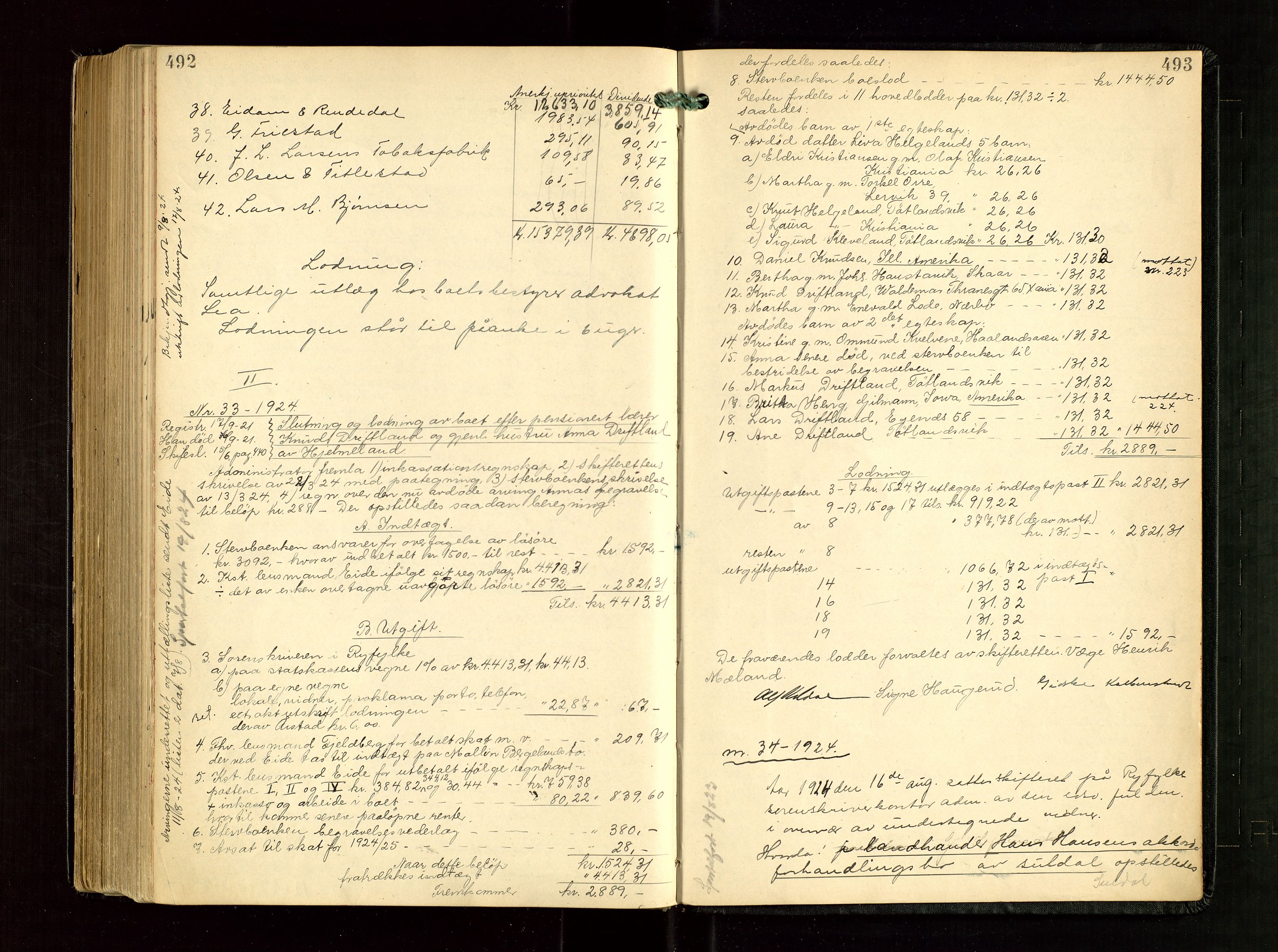 Ryfylke tingrett, SAST/A-100055/001/IV/IVG/L0005: Skifteudlodningsprotokoll Med register, 1918-1924, p. 492-493