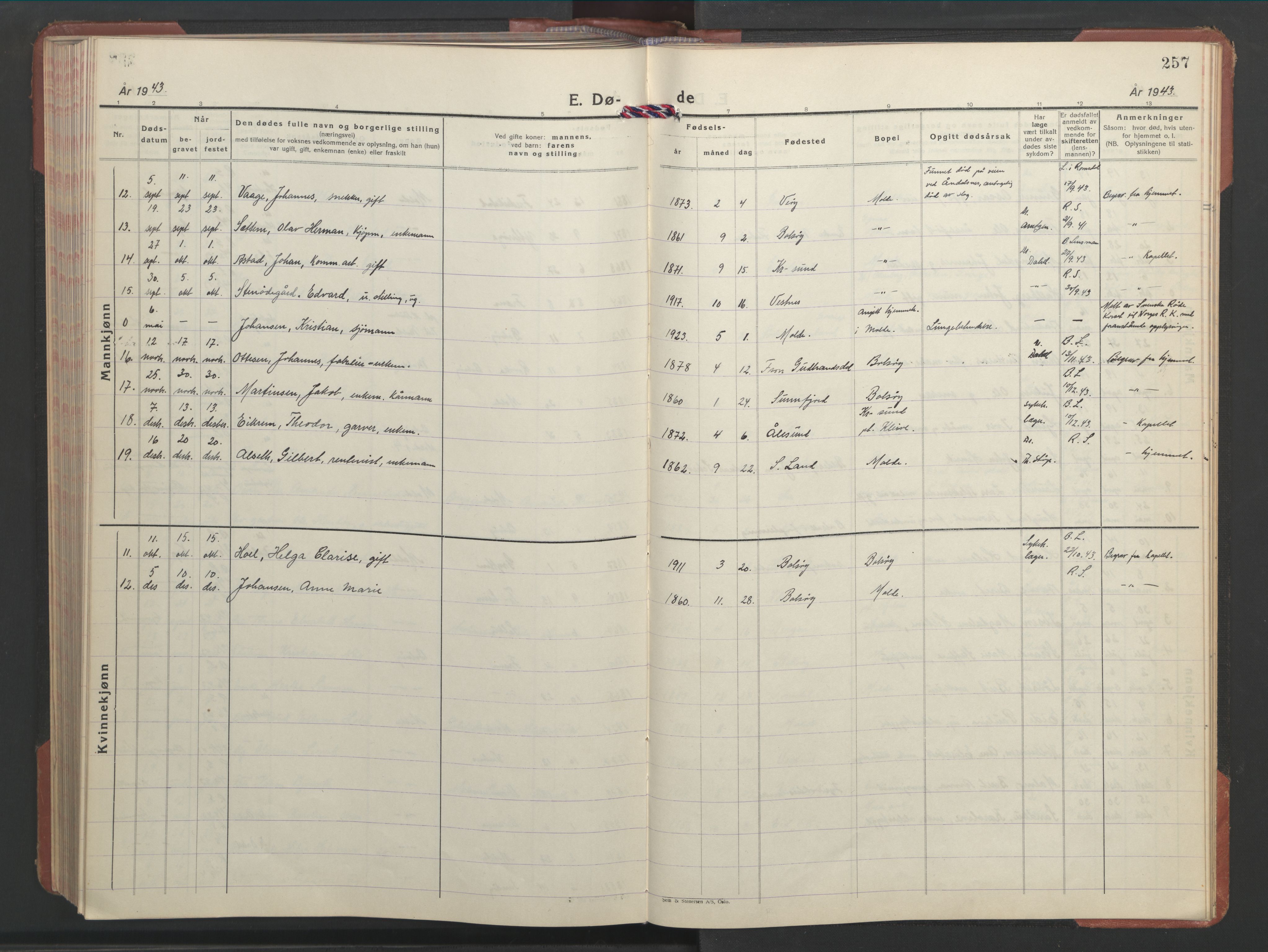 Ministerialprotokoller, klokkerbøker og fødselsregistre - Møre og Romsdal, AV/SAT-A-1454/558/L0705: Parish register (copy) no. 558C06, 1940-1953, p. 257