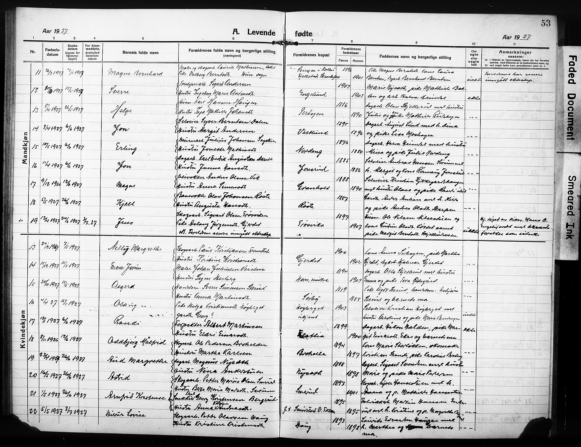 Søndre Land prestekontor, SAH/PREST-122/L/L0007: Parish register (copy) no. 7, 1915-1932, p. 53