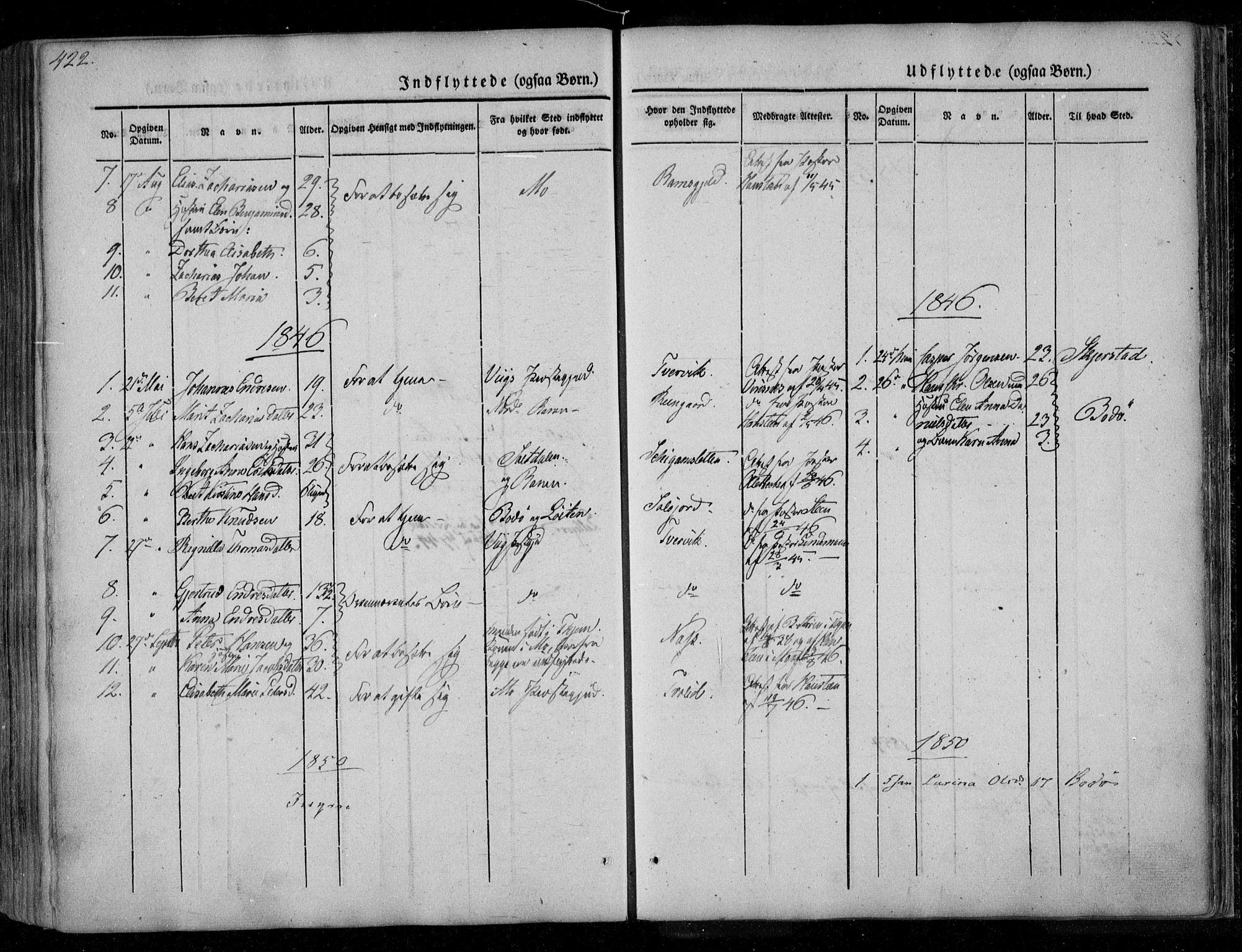 Ministerialprotokoller, klokkerbøker og fødselsregistre - Nordland, AV/SAT-A-1459/846/L0644: Parish register (official) no. 846A02, 1837-1872, p. 422