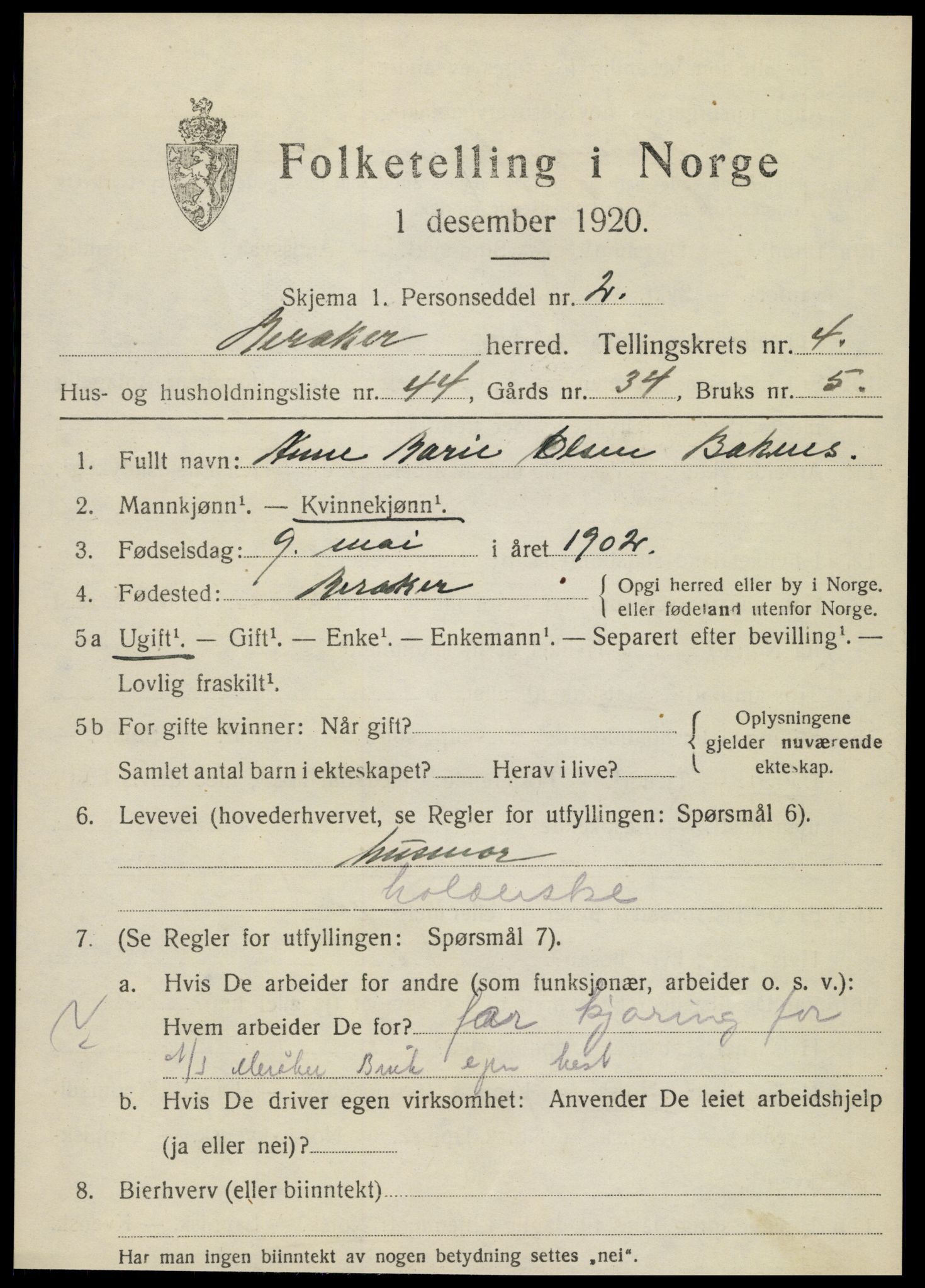 SAT, 1920 census for Meråker, 1920, p. 4014