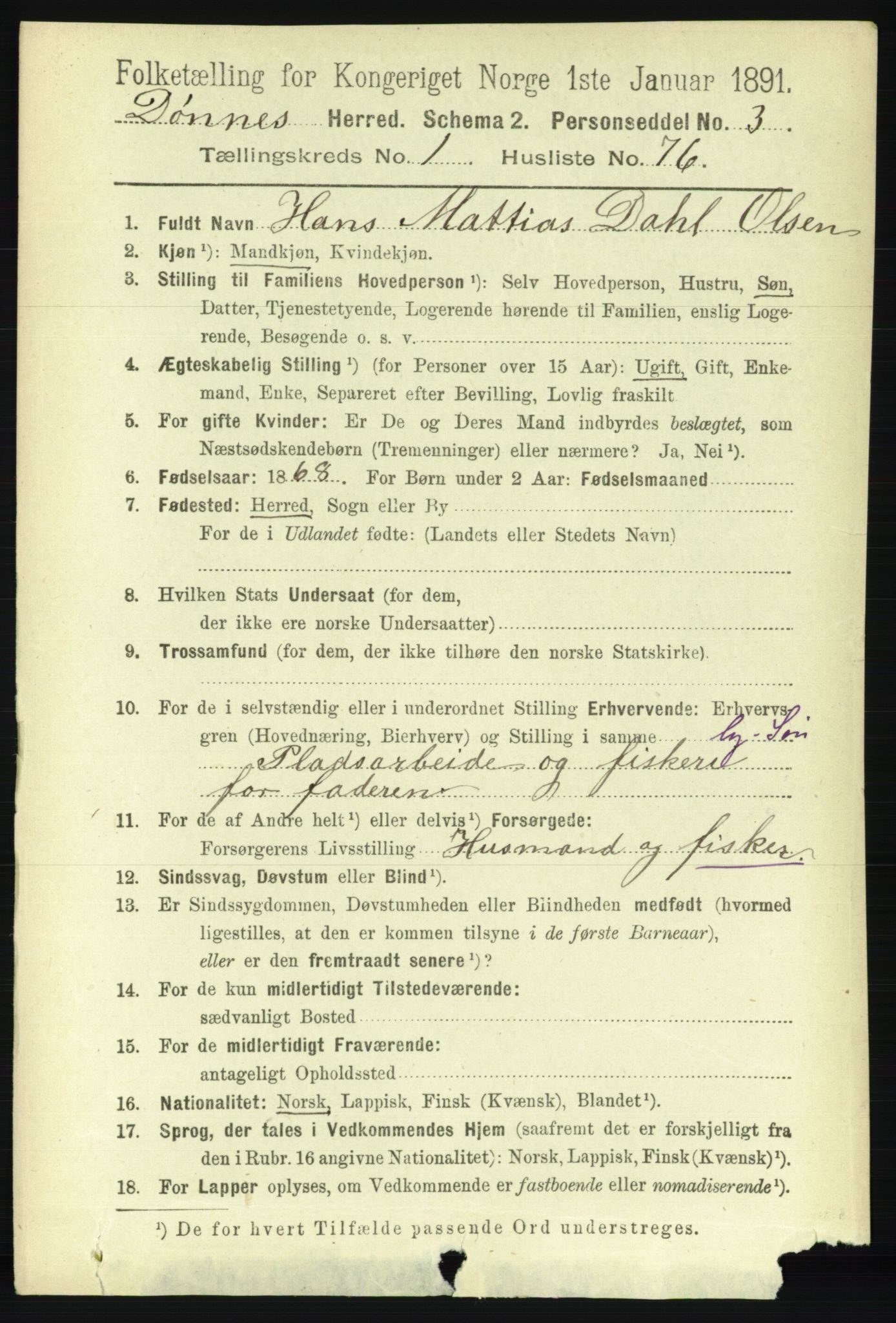 RA, 1891 census for 1827 Dønnes, 1891, p. 622