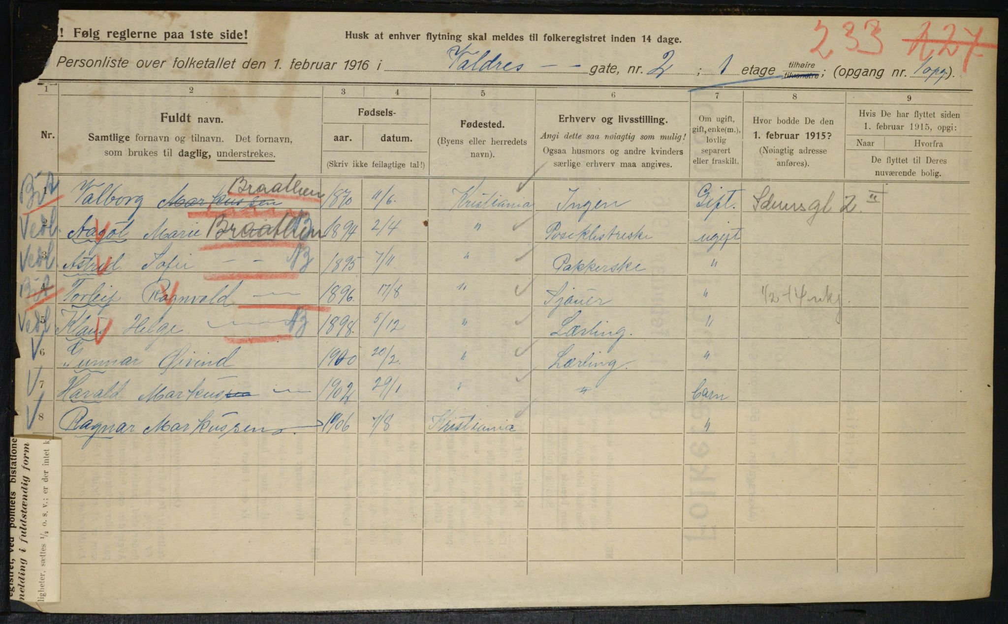 OBA, Municipal Census 1916 for Kristiania, 1916, p. 125366