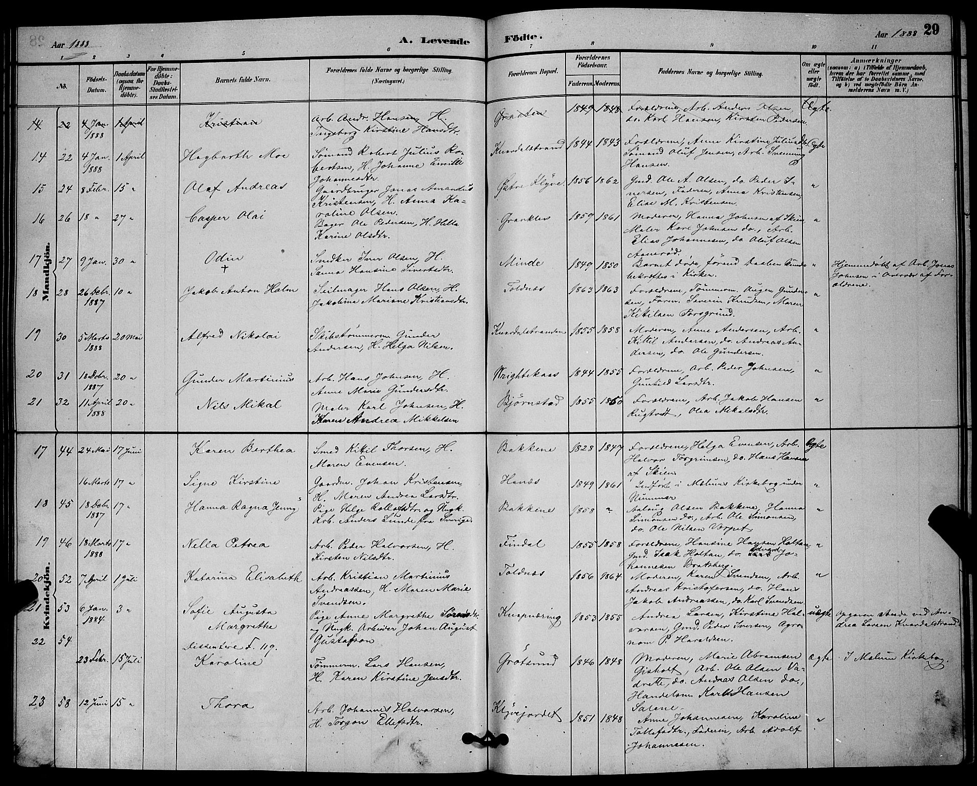 Solum kirkebøker, SAKO/A-306/G/Ga/L0007: Parish register (copy) no. I 7, 1884-1898, p. 29