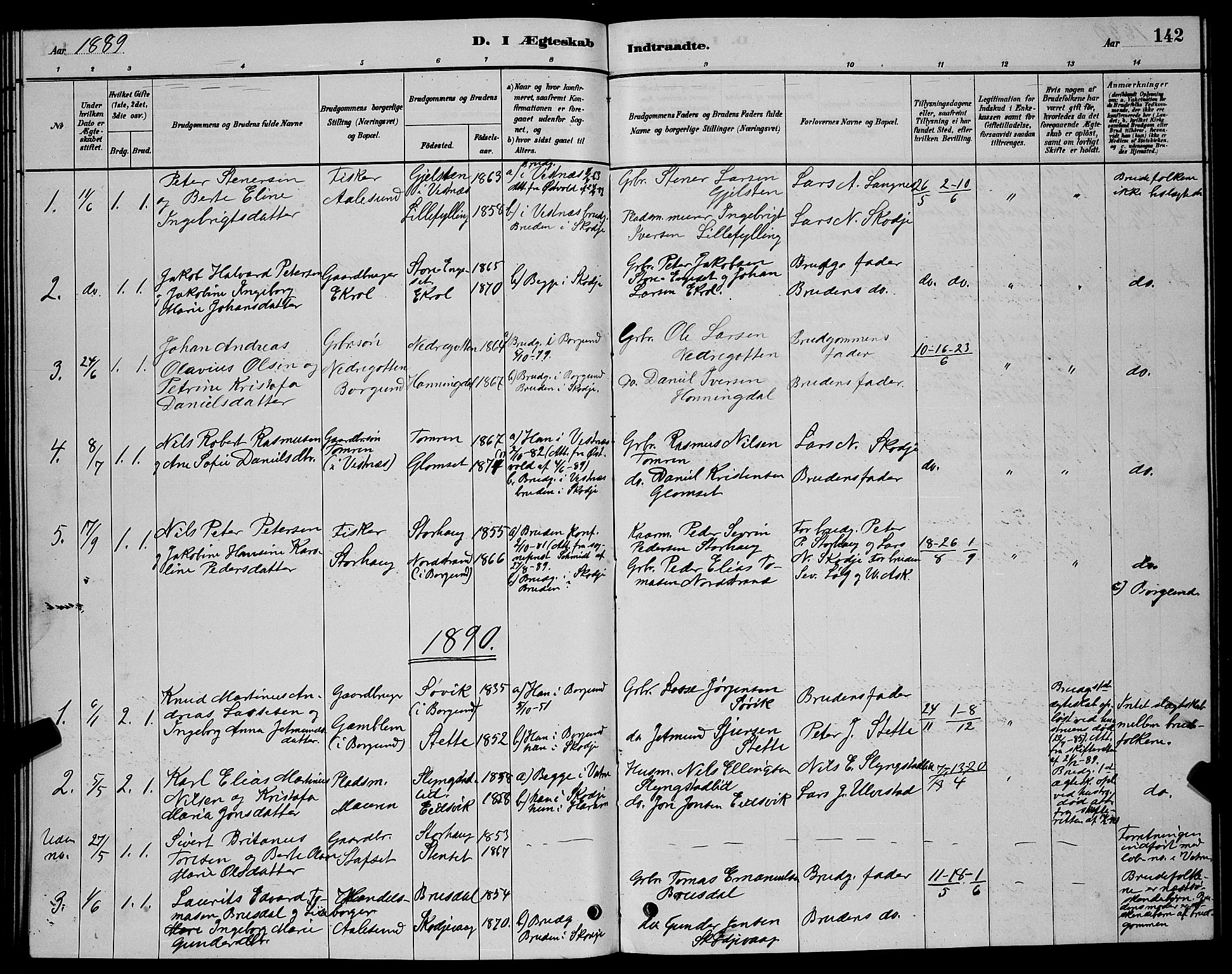 Ministerialprotokoller, klokkerbøker og fødselsregistre - Møre og Romsdal, AV/SAT-A-1454/524/L0365: Parish register (copy) no. 524C06, 1880-1899, p. 142