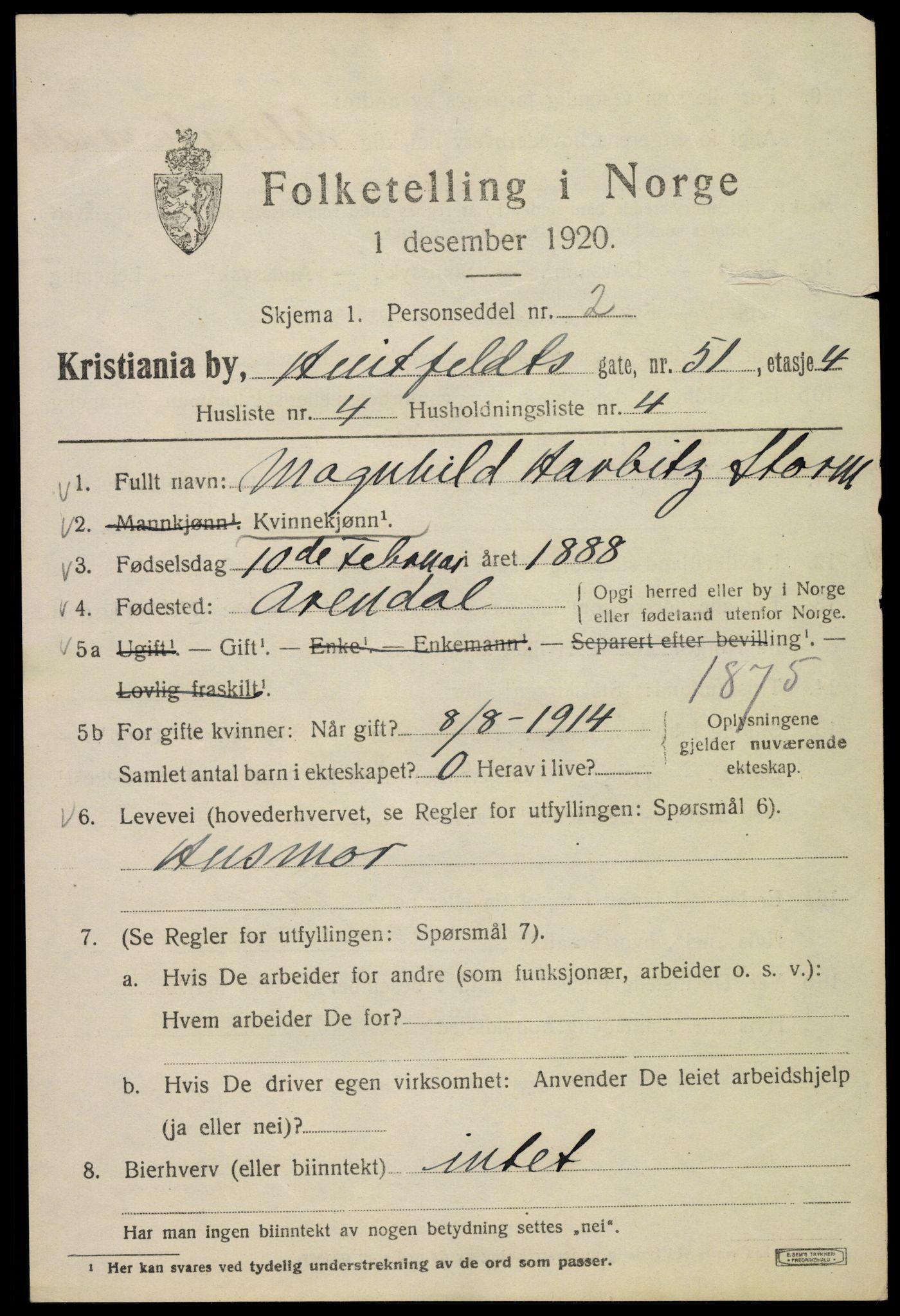 SAO, 1920 census for Kristiania, 1920, p. 301789