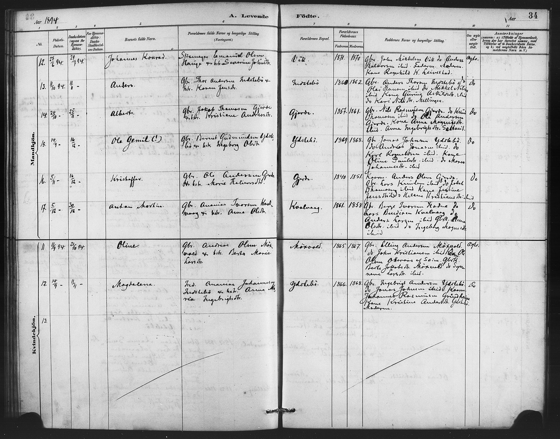 Lindås Sokneprestembete, SAB/A-76701/H/Haa: Parish register (official) no. E 1, 1886-1897, p. 34
