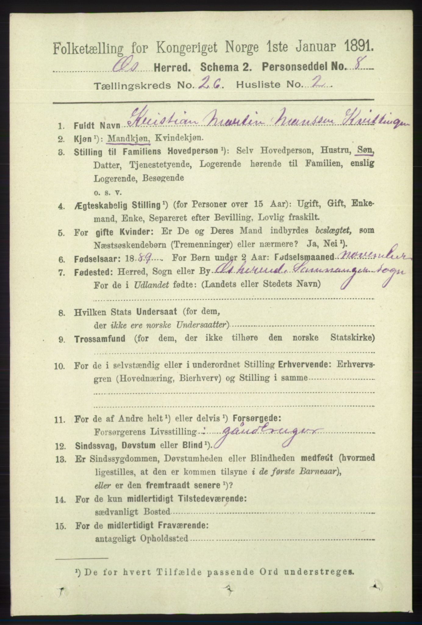 RA, 1891 census for 1243 Os, 1891, p. 5496