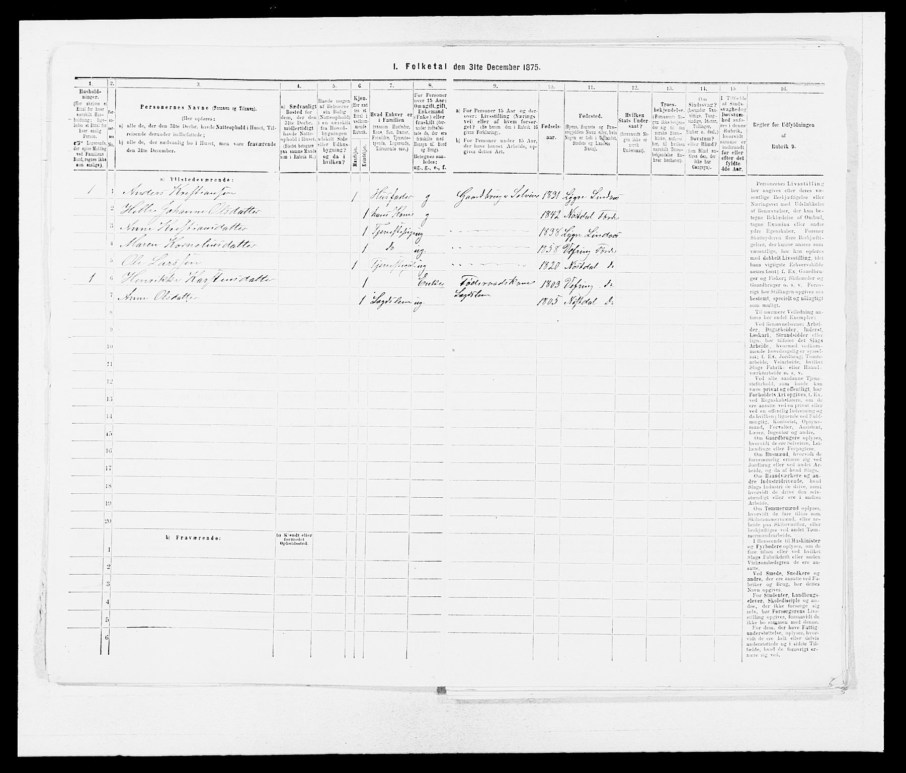 SAB, 1875 census for 1432P Førde, 1875, p. 2034