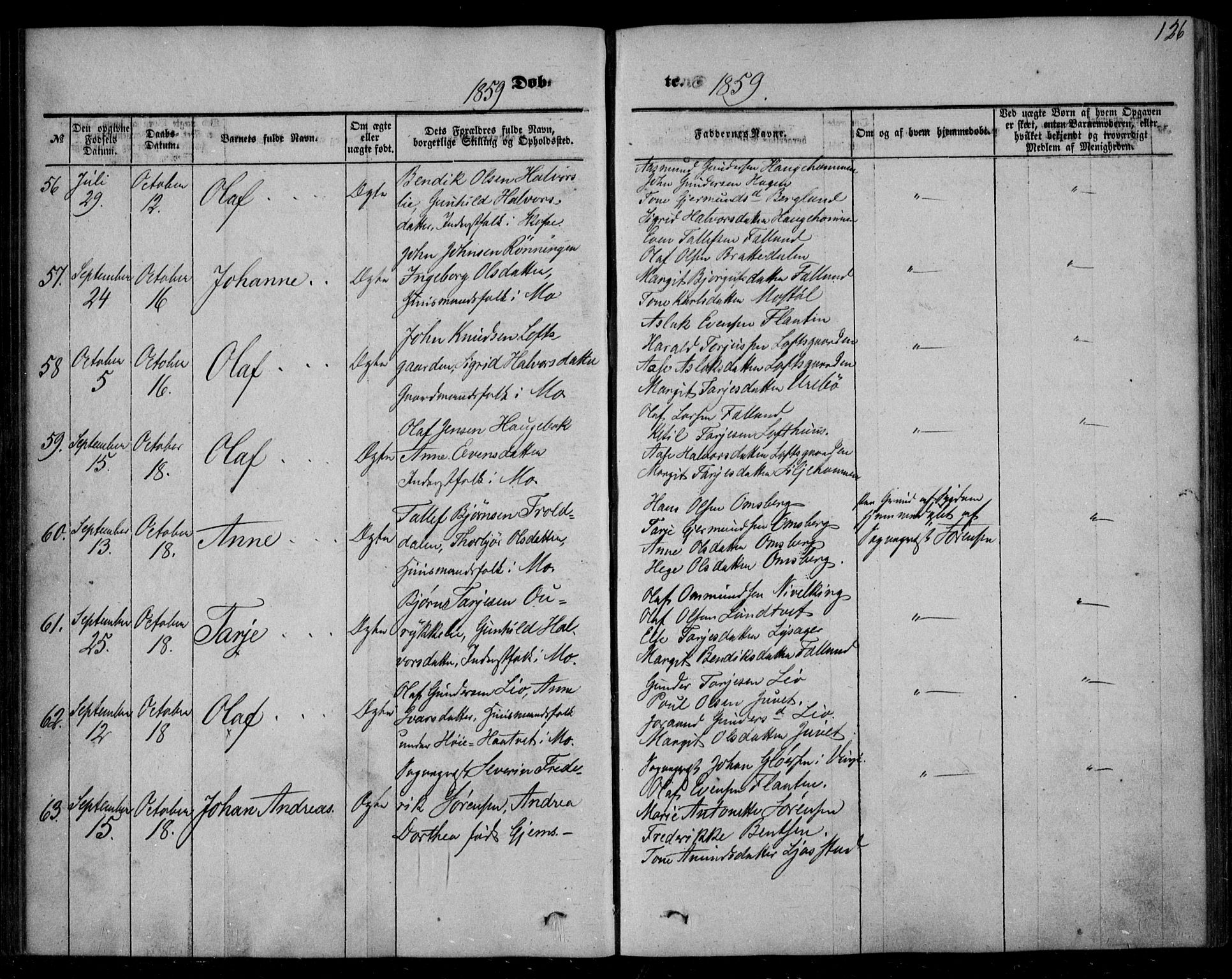 Mo kirkebøker, SAKO/A-286/F/Fa/L0005: Parish register (official) no. I 5, 1844-1864, p. 126