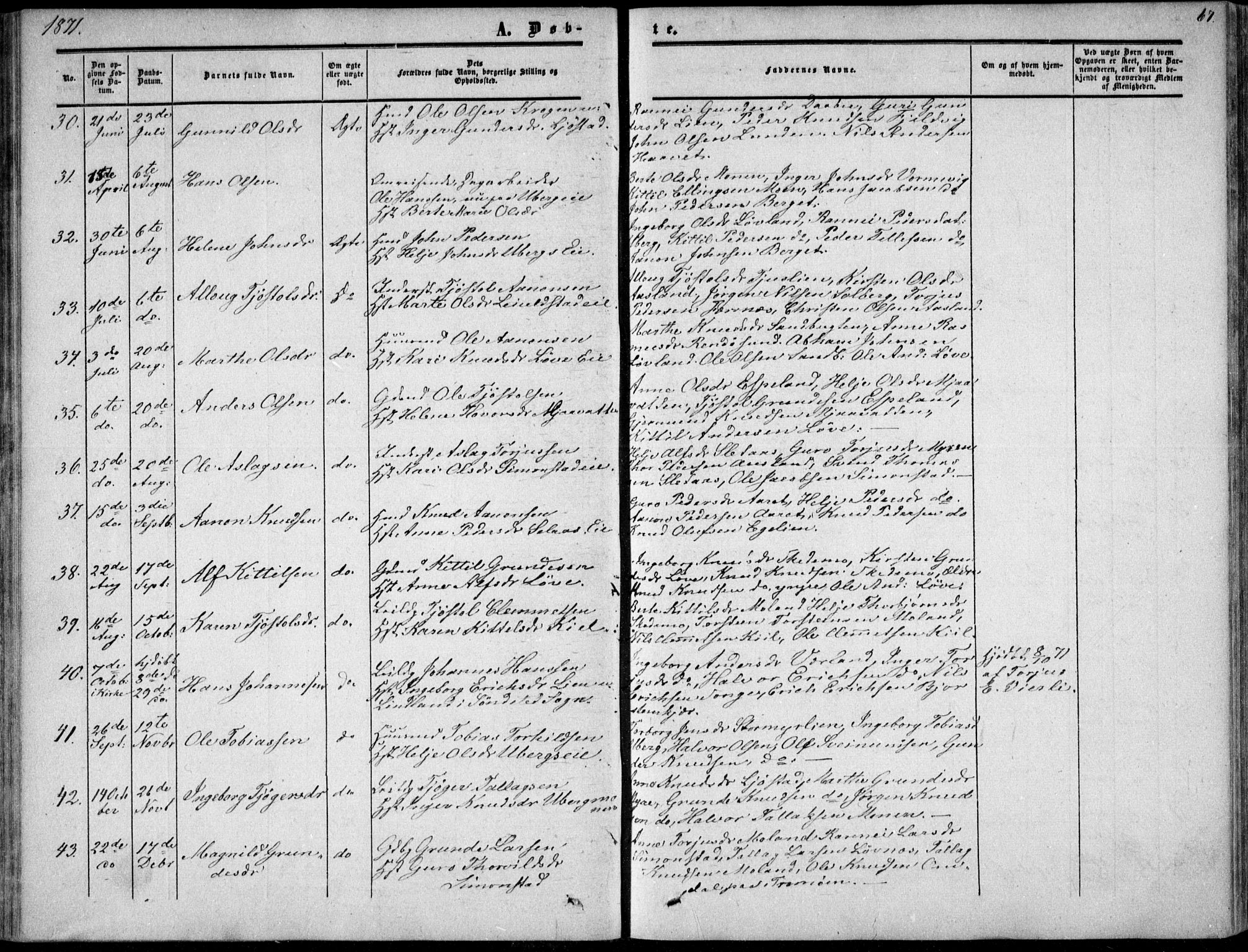 Gjerstad sokneprestkontor, AV/SAK-1111-0014/F/Fa/Fab/L0003: Parish register (official) no. A 3, 1853-1878, p. 67