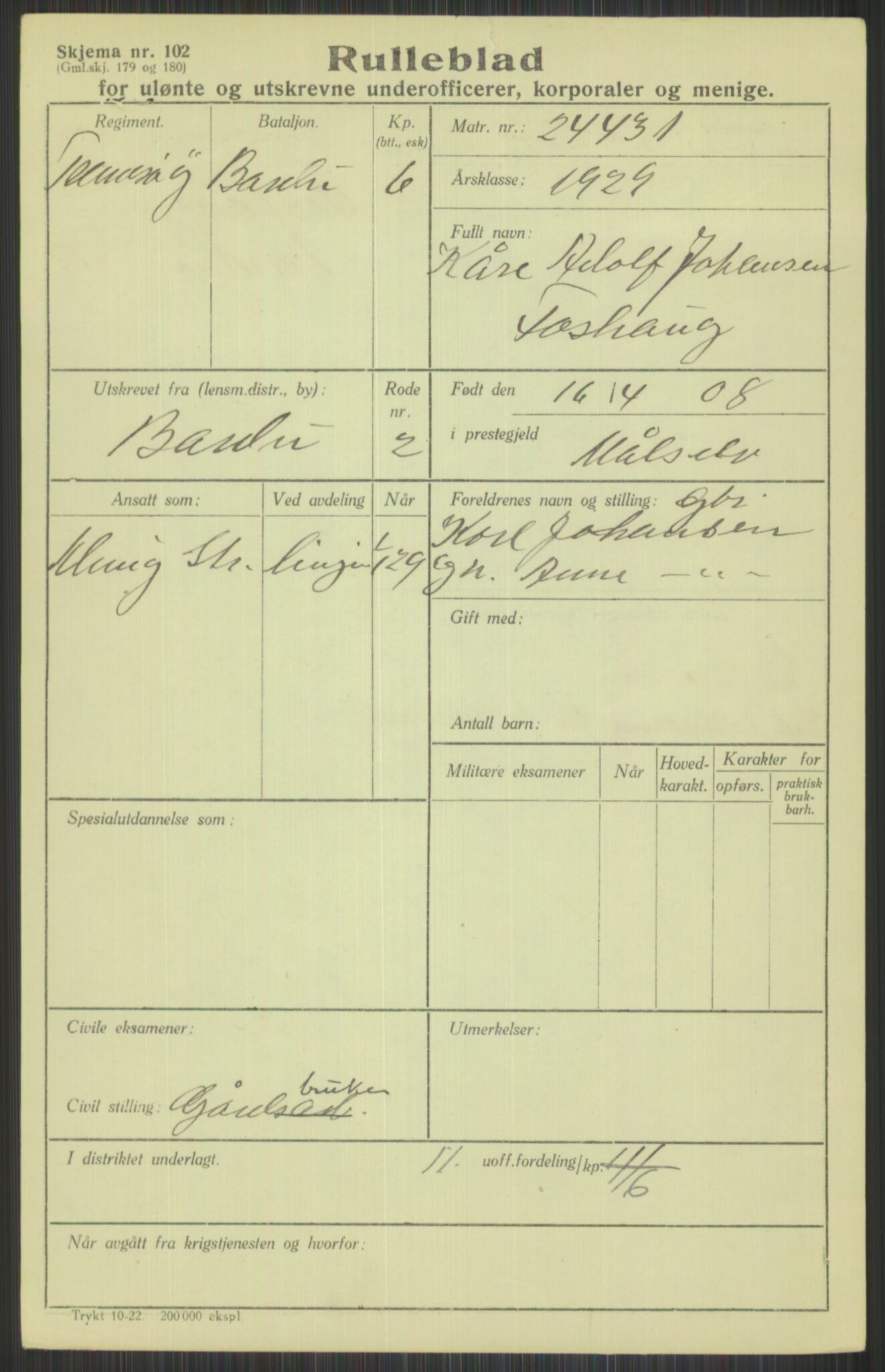 Forsvaret, Troms infanteriregiment nr. 16, AV/RA-RAFA-3146/P/Pa/L0013/0004: Rulleblad / Rulleblad for regimentets menige mannskaper, årsklasse 1929, 1929, p. 251