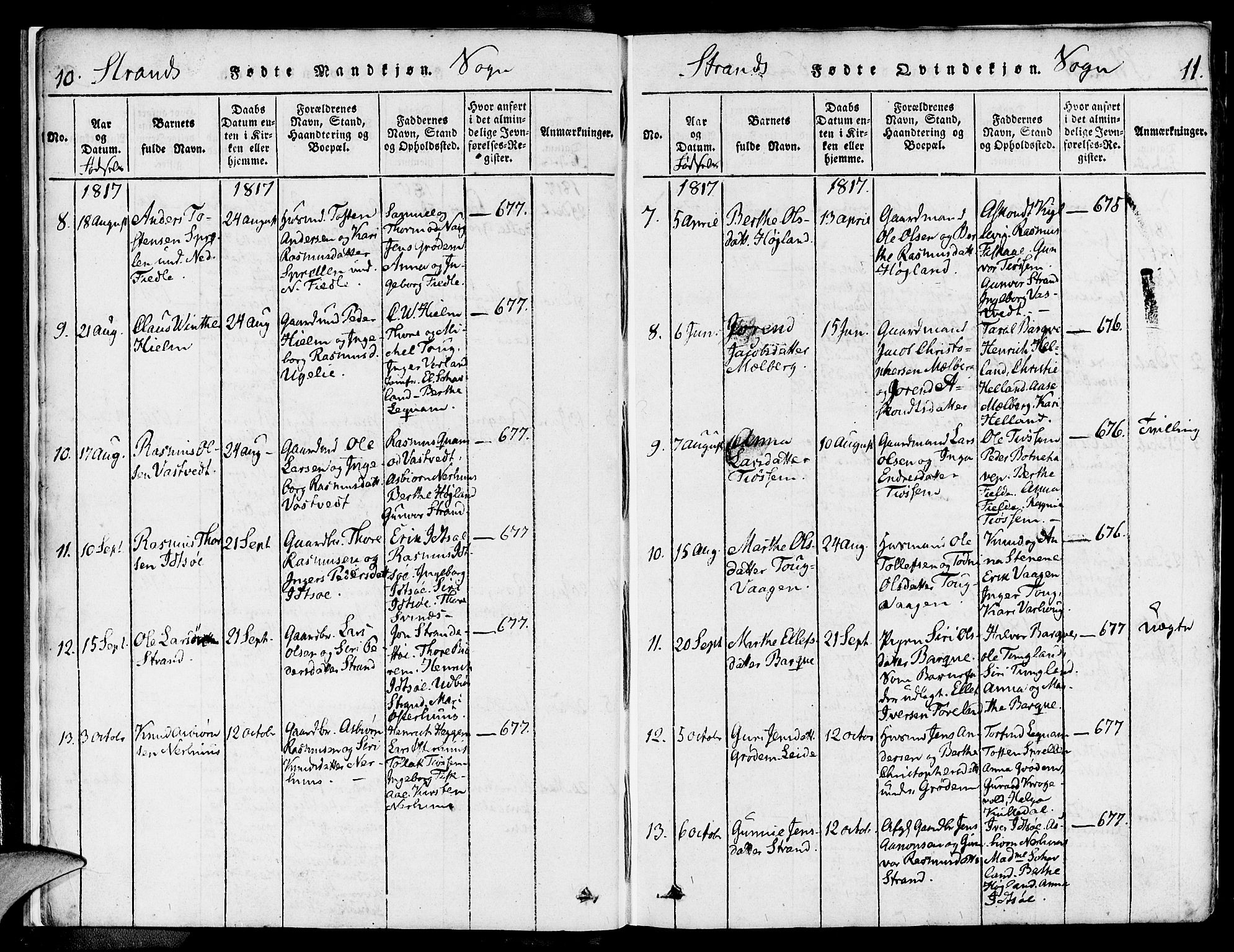 Strand sokneprestkontor, SAST/A-101828/H/Ha/Haa/L0004: Parish register (official) no. A 4 /1, 1816-1833, p. 10-11