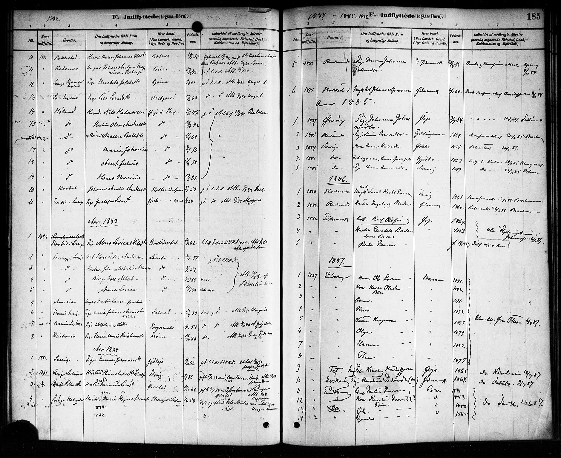 Aremark prestekontor Kirkebøker, AV/SAO-A-10899/F/Fb/L0004: Parish register (official) no. II 4, 1878-1895, p. 185