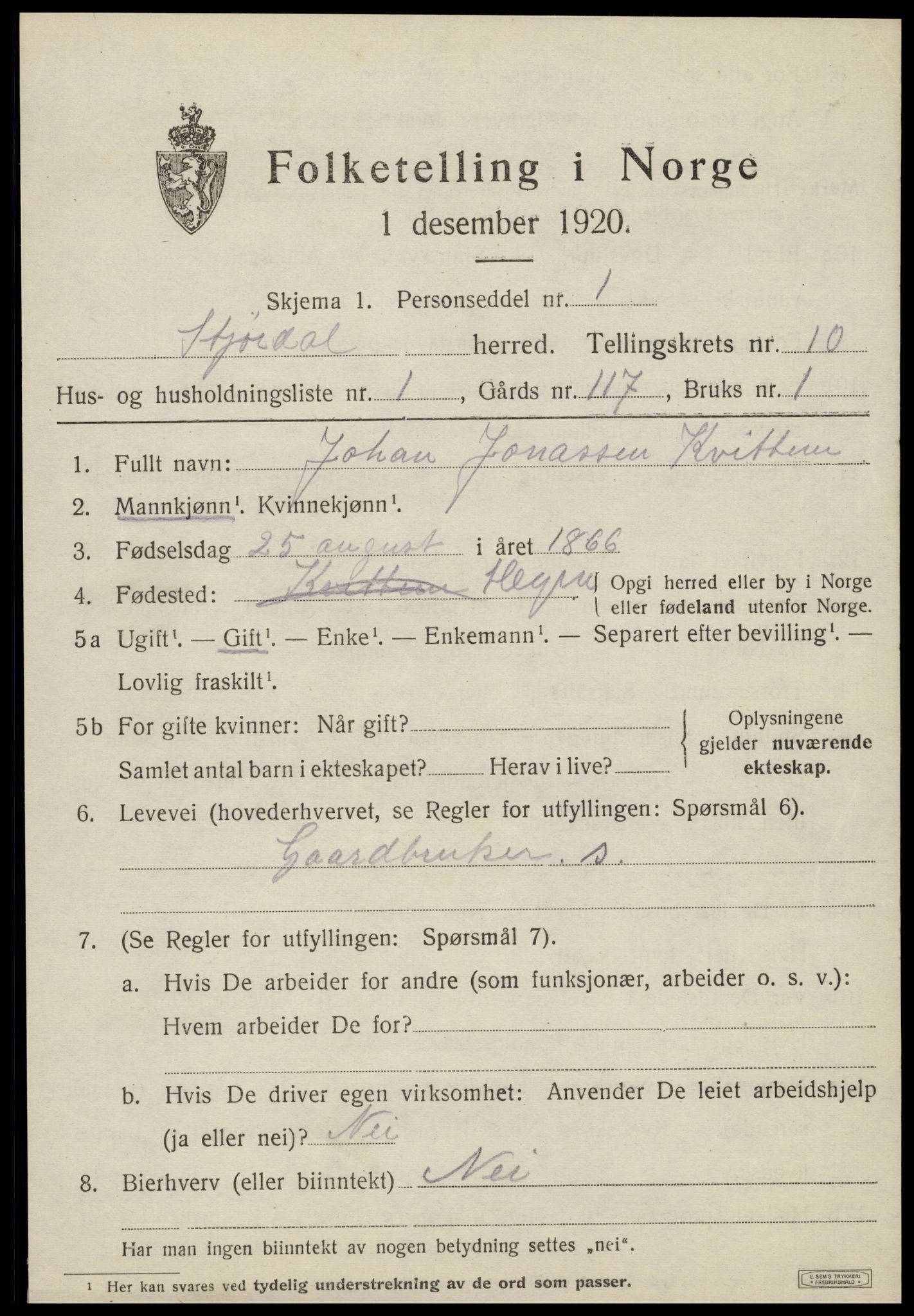 SAT, 1920 census for Stjørdal, 1920, p. 8726