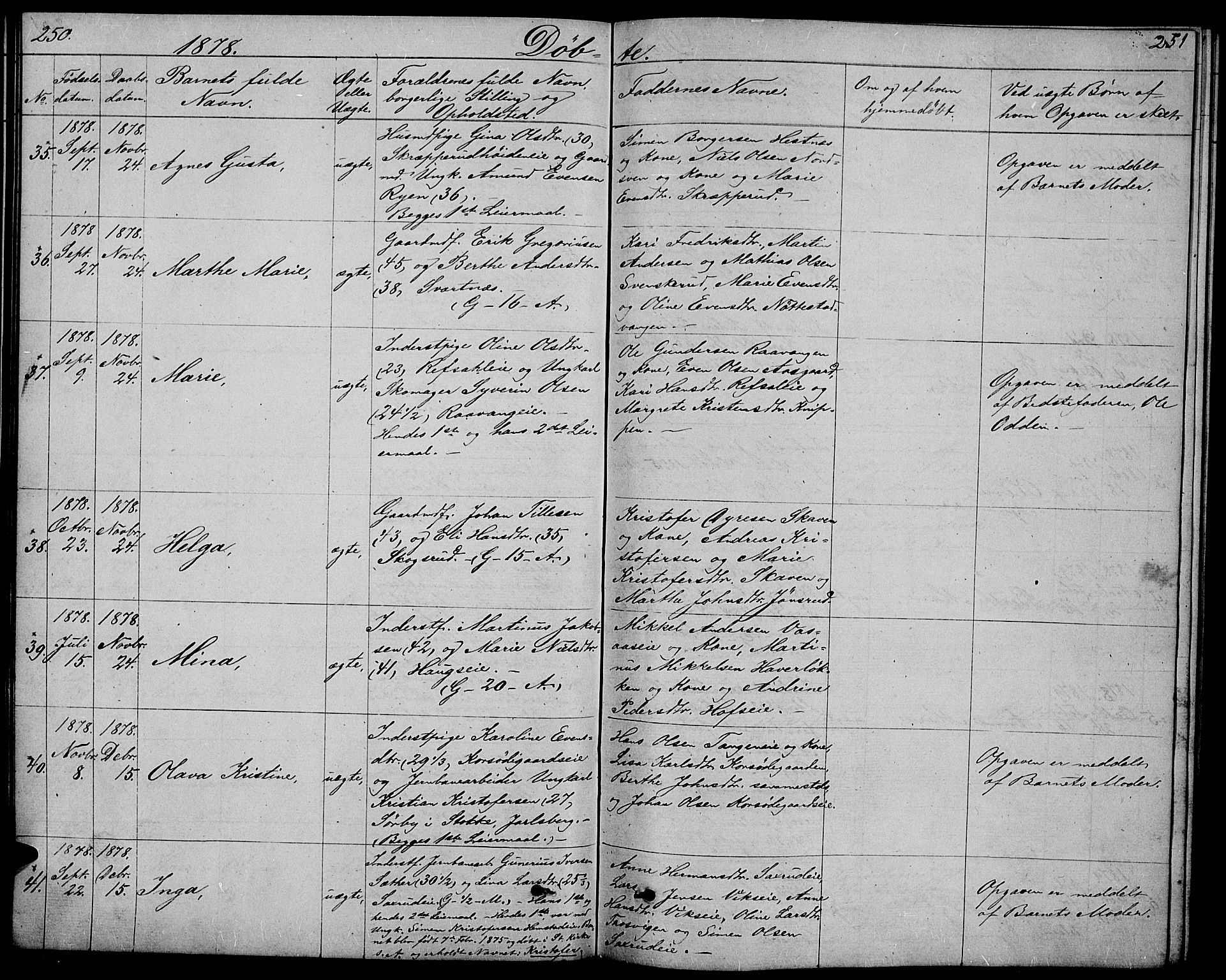 Stange prestekontor, AV/SAH-PREST-002/L/L0005: Parish register (copy) no. 5, 1861-1881, p. 250-251