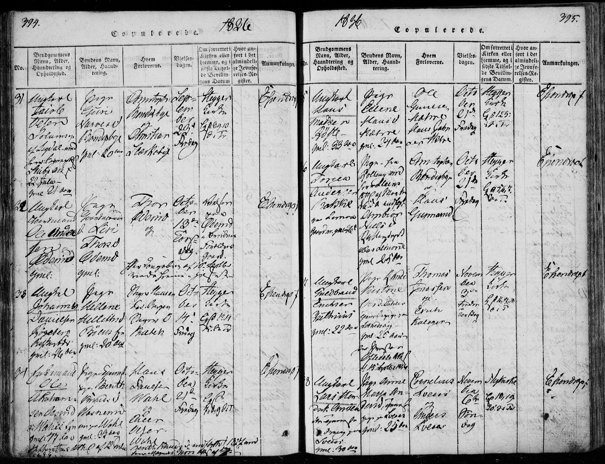 Modum kirkebøker, AV/SAKO-A-234/F/Fa/L0006: Parish register (official) no. 6, 1832-1841, p. 394-395