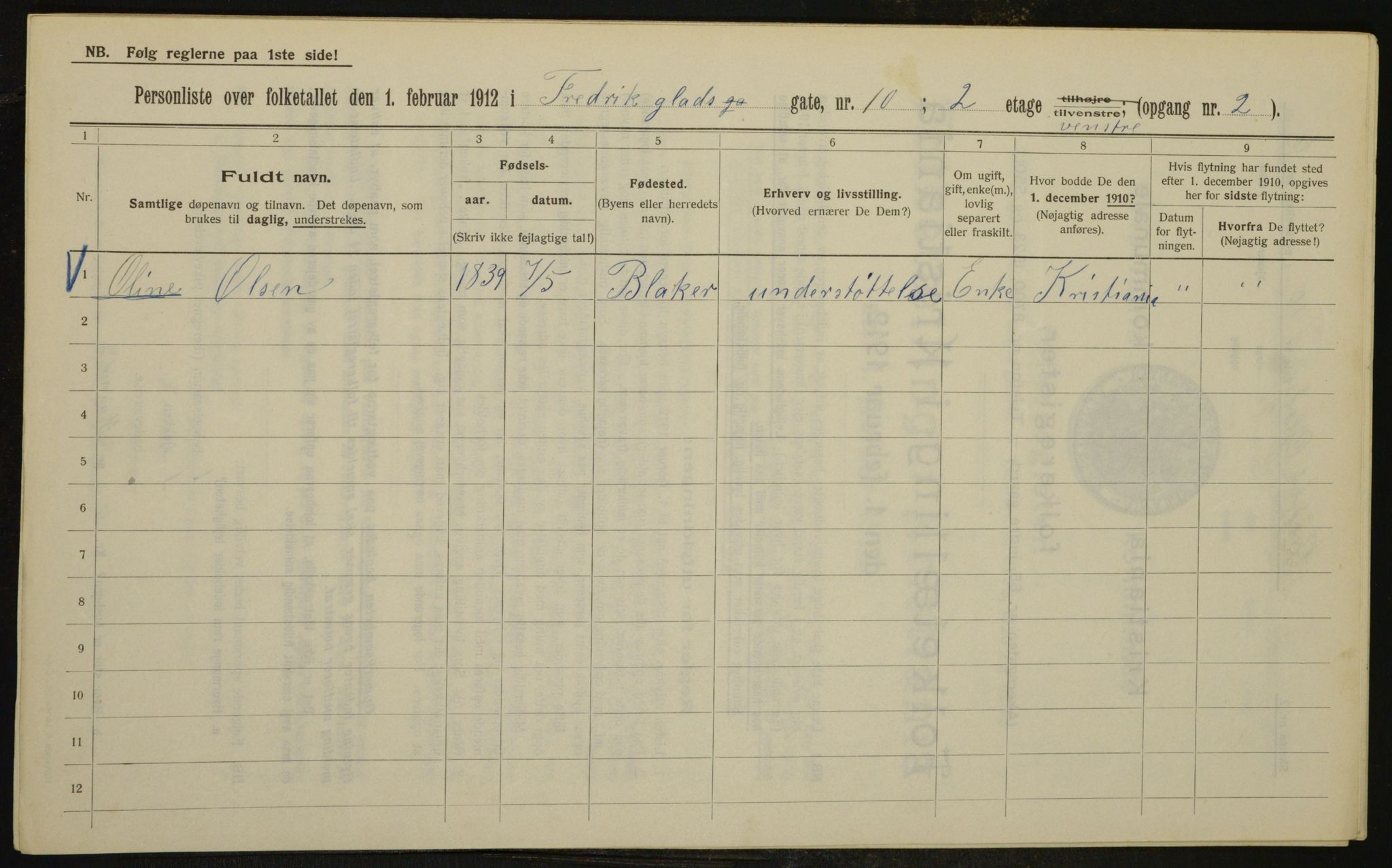 OBA, Municipal Census 1912 for Kristiania, 1912, p. 26565