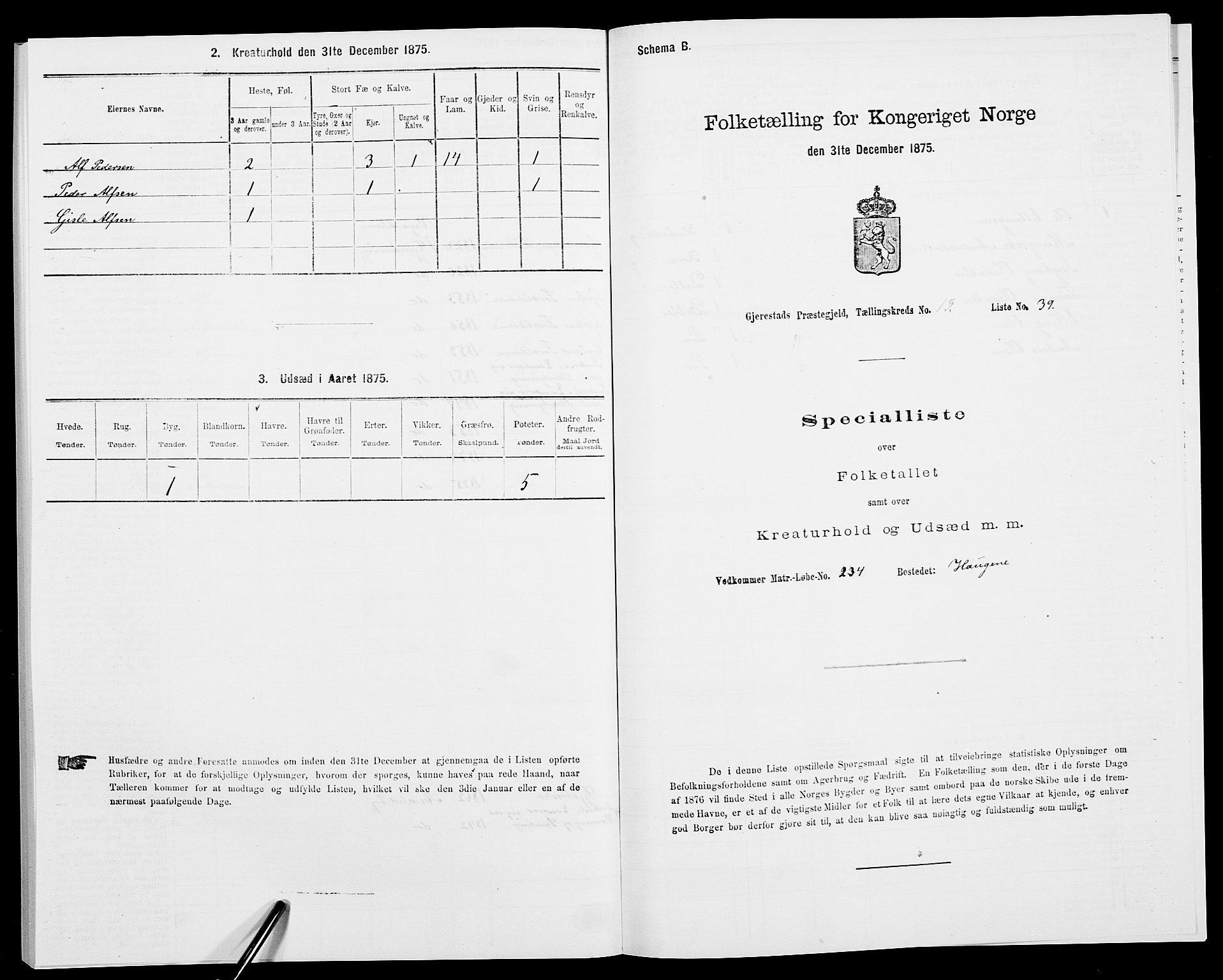 SAK, 1875 census for 0911P Gjerstad, 1875, p. 1359