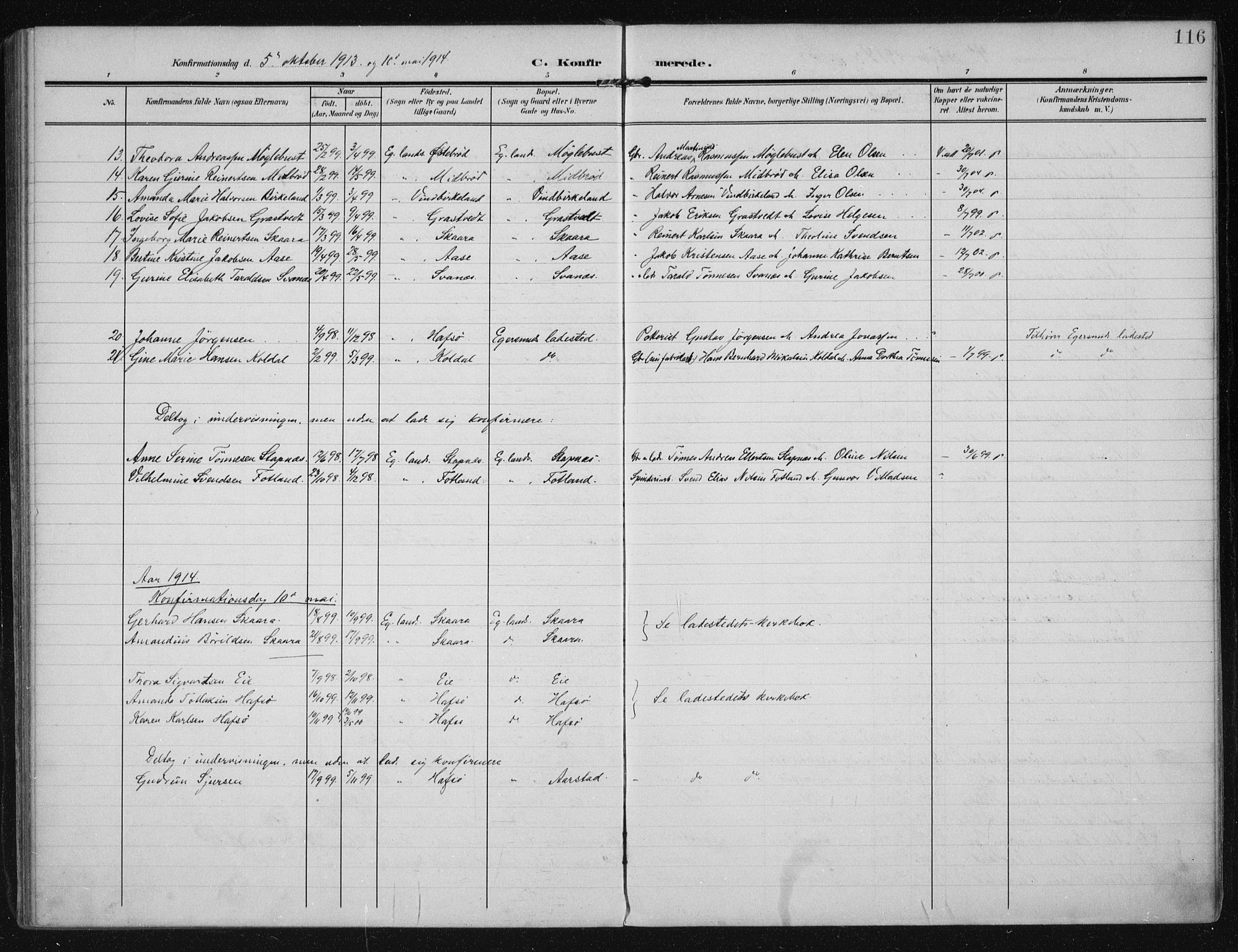 Eigersund sokneprestkontor, AV/SAST-A-101807/S08/L0021: Parish register (official) no. A 20, 1906-1928, p. 116