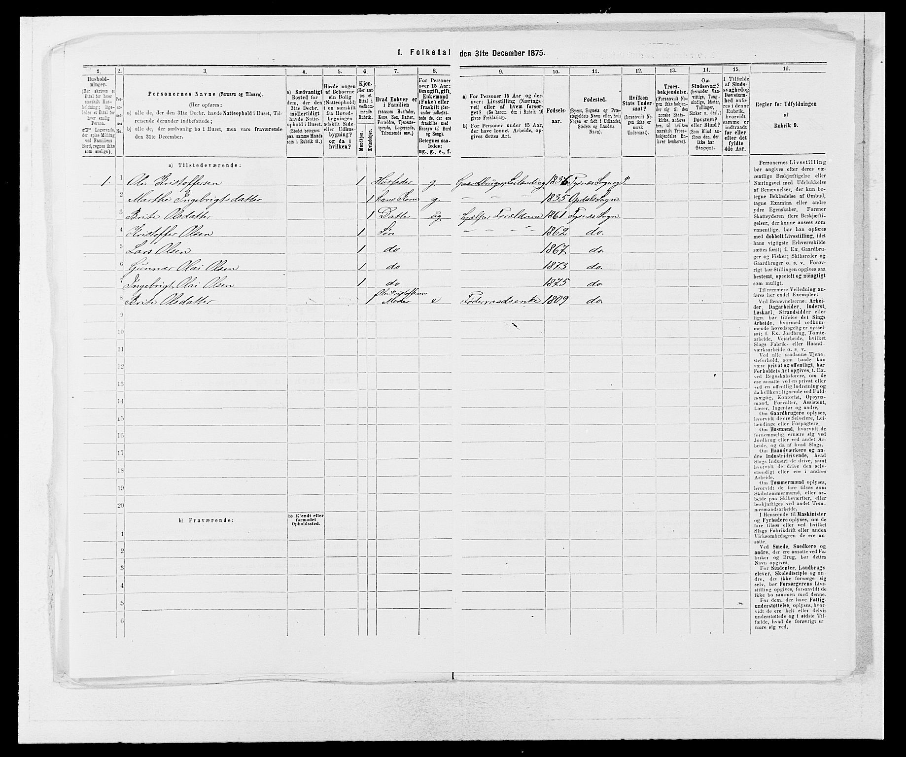 SAB, 1875 census for 1223P Tysnes, 1875, p. 755