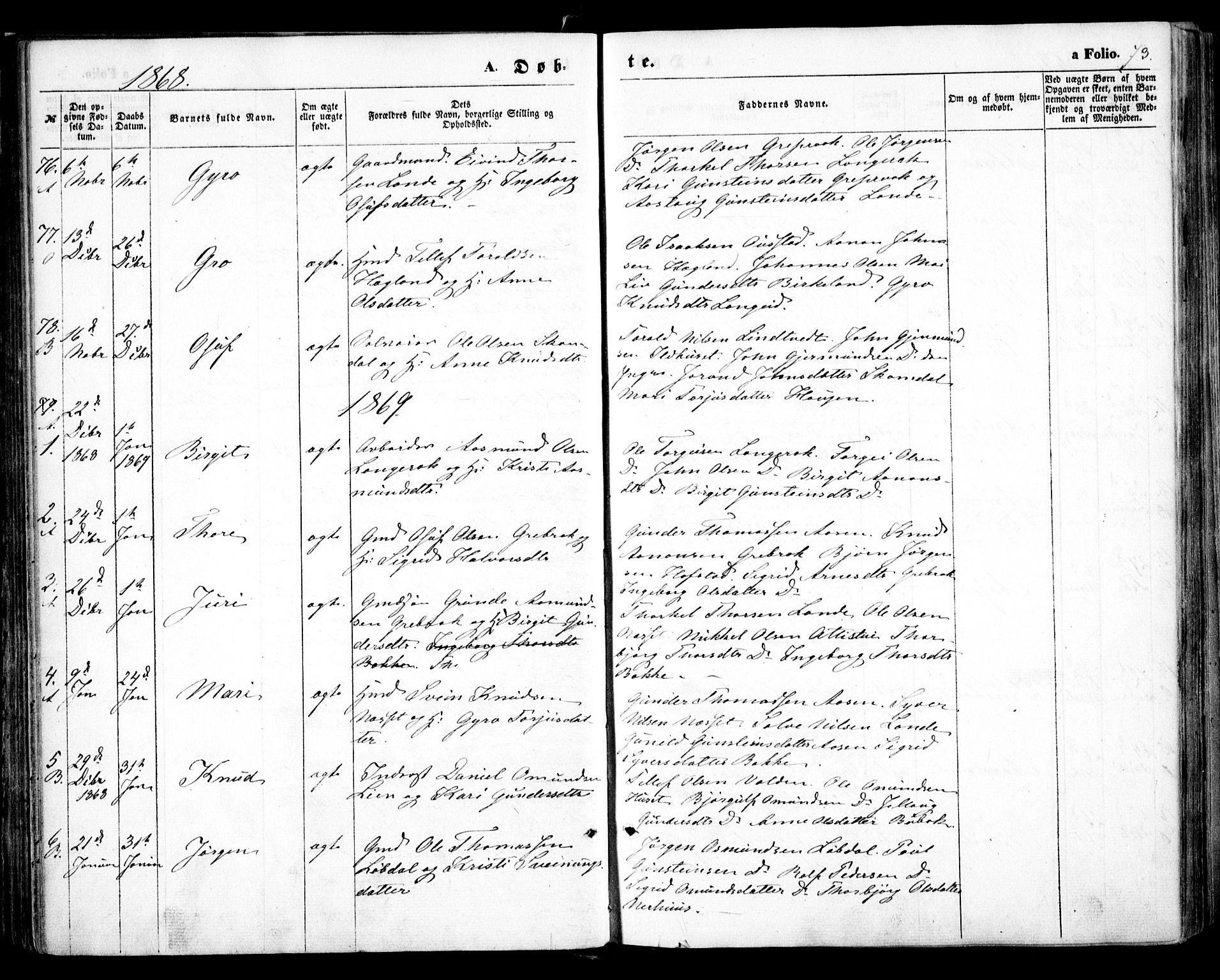 Bygland sokneprestkontor, SAK/1111-0006/F/Fa/Fab/L0005: Parish register (official) no. A 5, 1859-1873, p. 73