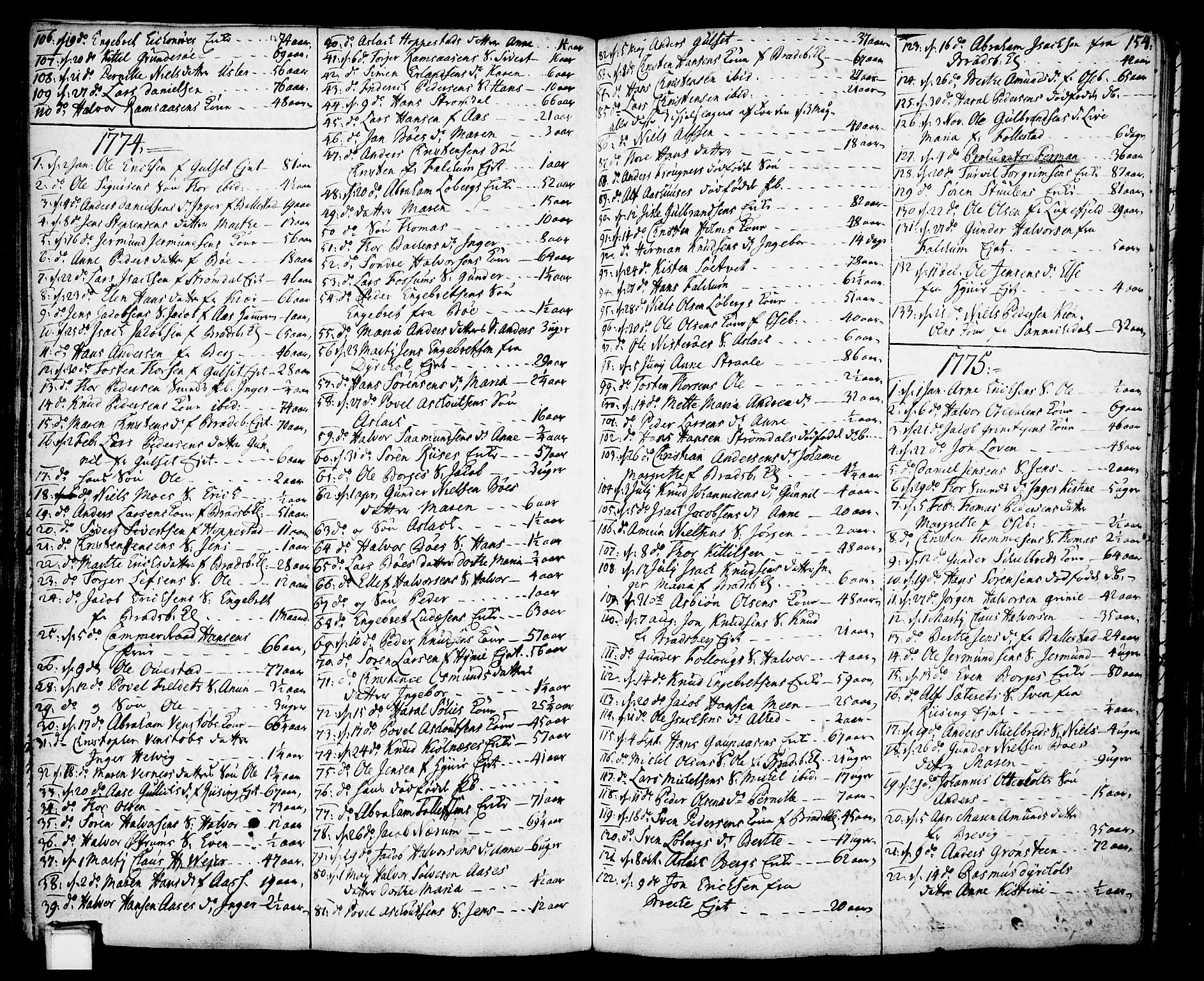 Gjerpen kirkebøker, SAKO/A-265/F/Fa/L0002: Parish register (official) no. I 2, 1747-1795, p. 154
