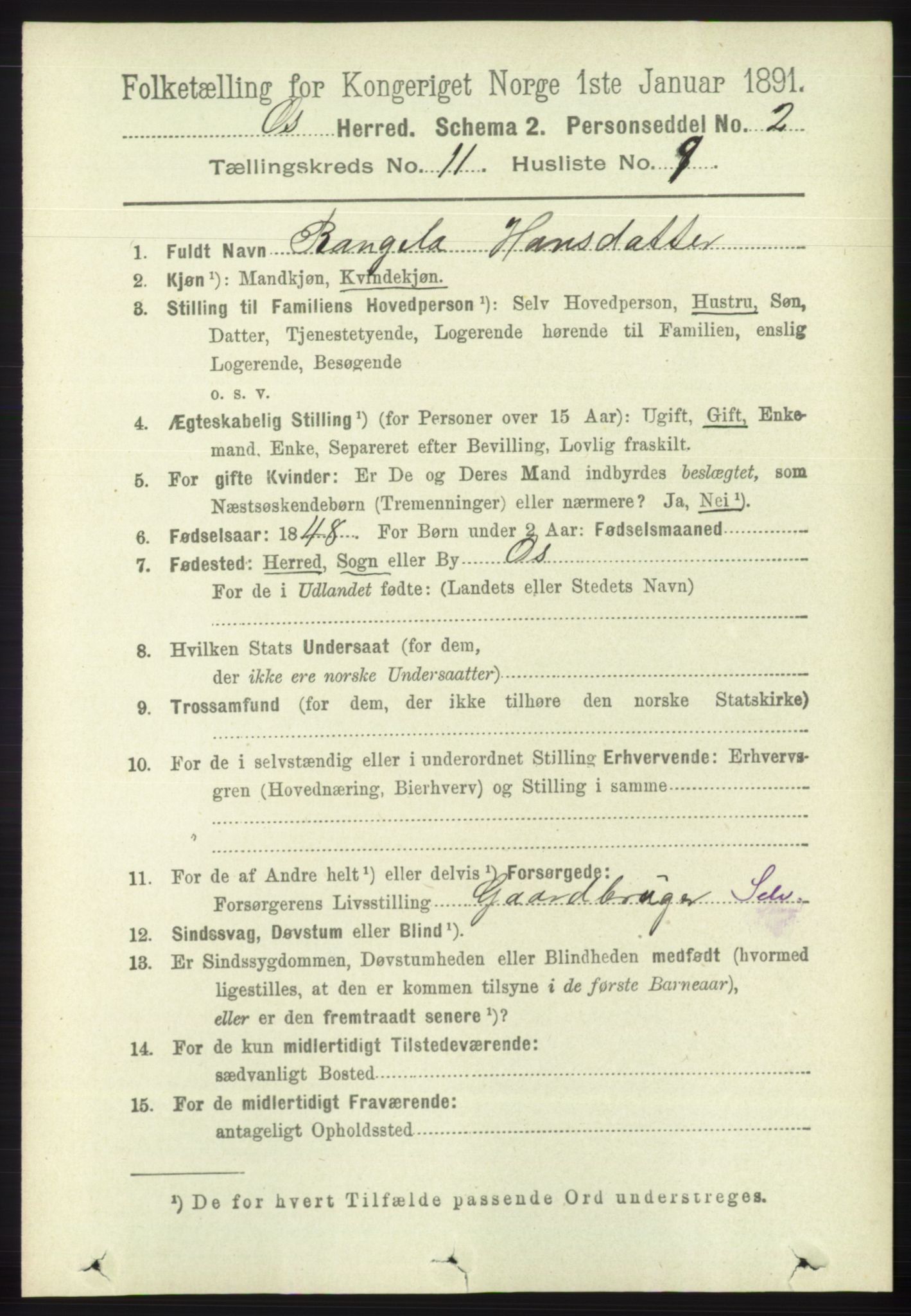 RA, 1891 census for 1243 Os, 1891, p. 2613