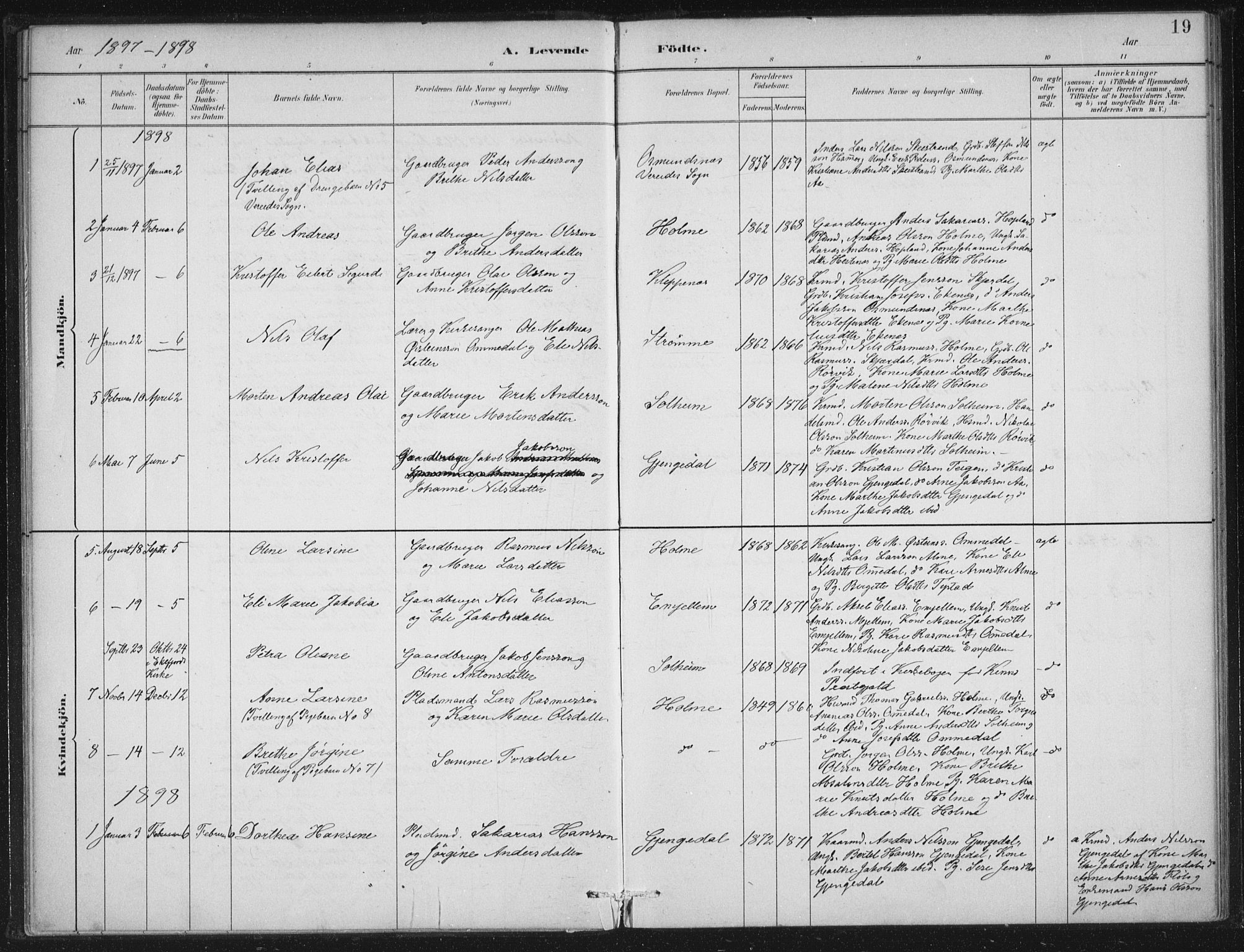 Gloppen sokneprestembete, AV/SAB-A-80101/H/Haa/Haae/L0001: Parish register (official) no. E  1, 1885-1904, p. 19