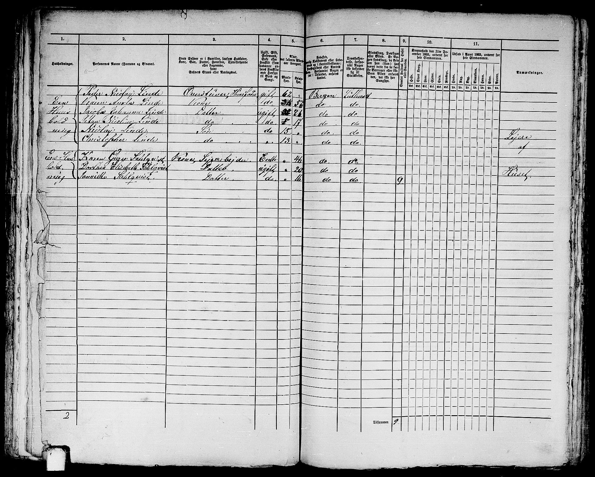 RA, 1865 census for Bergen, 1865, p. 724