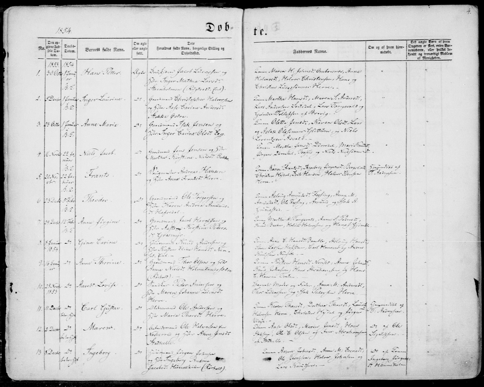 Bamble kirkebøker, SAKO/A-253/F/Fa/L0005: Parish register (official) no. I 5, 1854-1869, p. 4