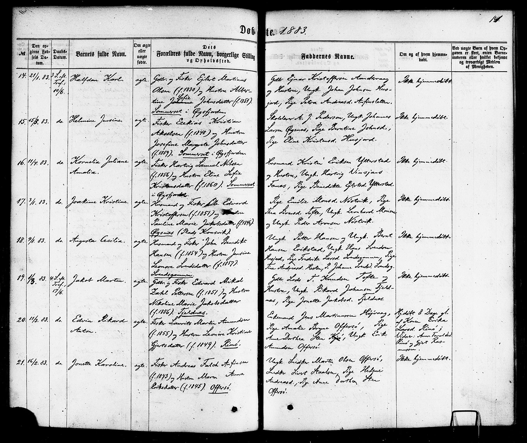 Ministerialprotokoller, klokkerbøker og fødselsregistre - Nordland, AV/SAT-A-1459/872/L1034: Parish register (official) no. 872A09, 1864-1884, p. 141