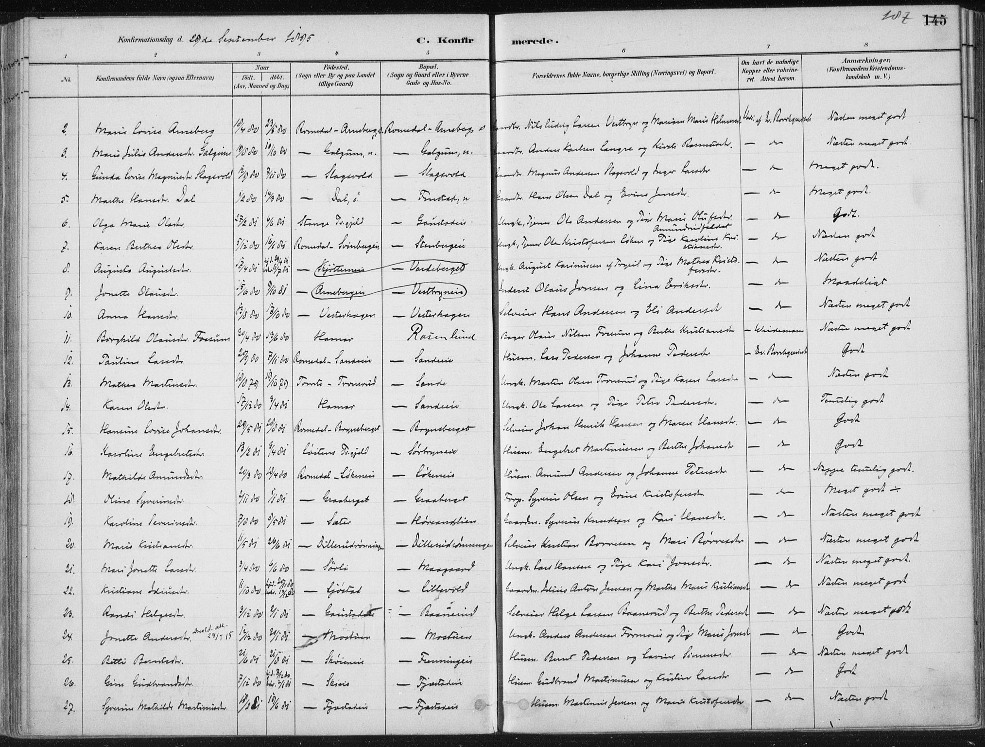 Romedal prestekontor, SAH/PREST-004/K/L0010: Parish register (official) no. 10, 1880-1895, p. 187