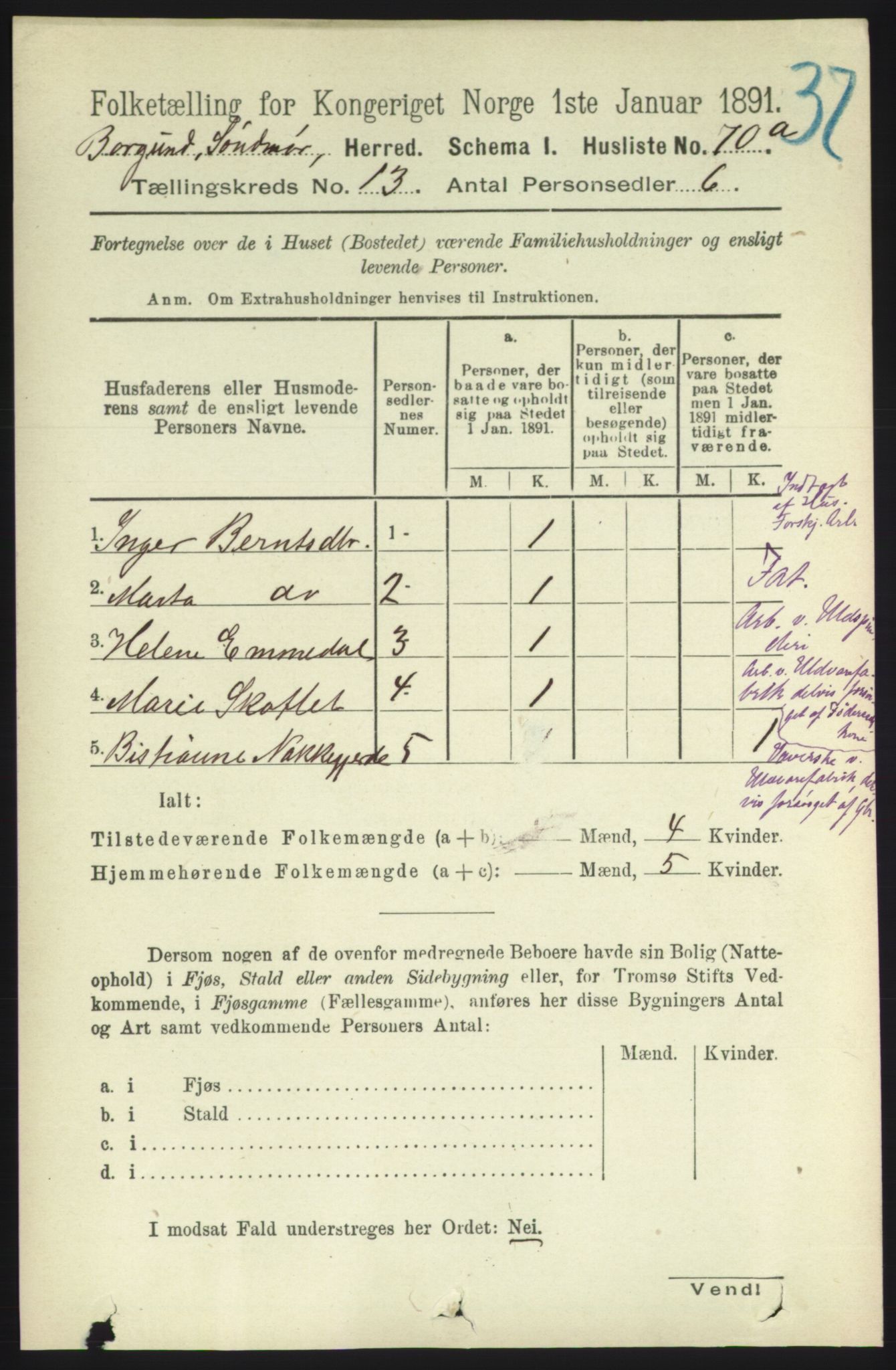 RA, 1891 census for 1531 Borgund, 1891, p. 3545