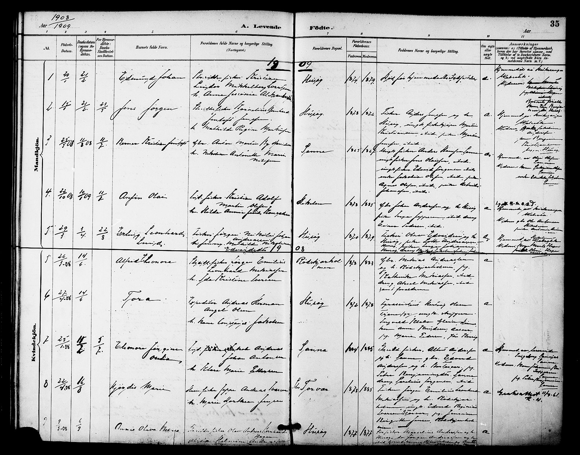 Ministerialprotokoller, klokkerbøker og fødselsregistre - Nordland, SAT/A-1459/840/L0580: Parish register (official) no. 840A02, 1887-1909, p. 35