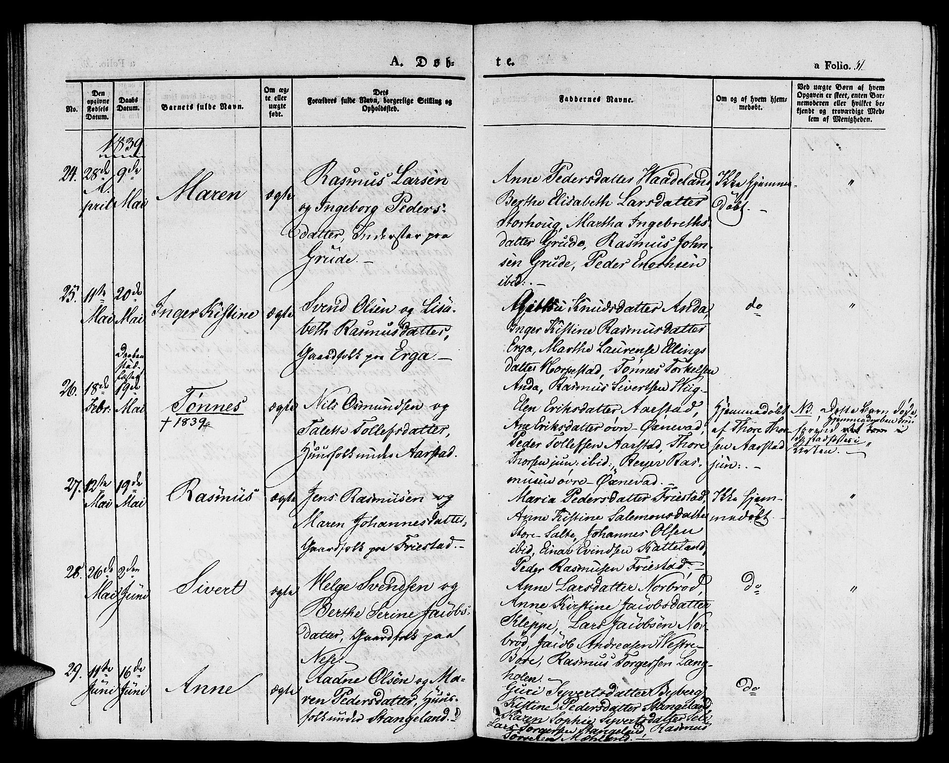 Klepp sokneprestkontor, AV/SAST-A-101803/001/3/30BA/L0003: Parish register (official) no. A 3, 1833-1842, p. 51