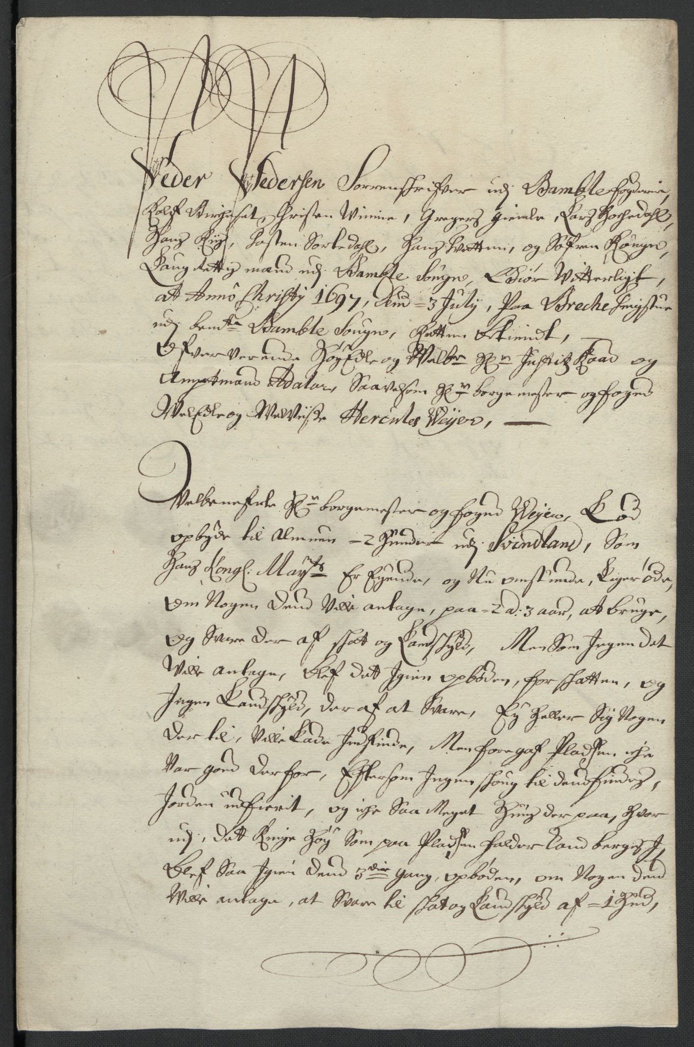 Rentekammeret inntil 1814, Reviderte regnskaper, Fogderegnskap, RA/EA-4092/R36/L2097: Fogderegnskap Øvre og Nedre Telemark og Bamble, 1697, p. 236