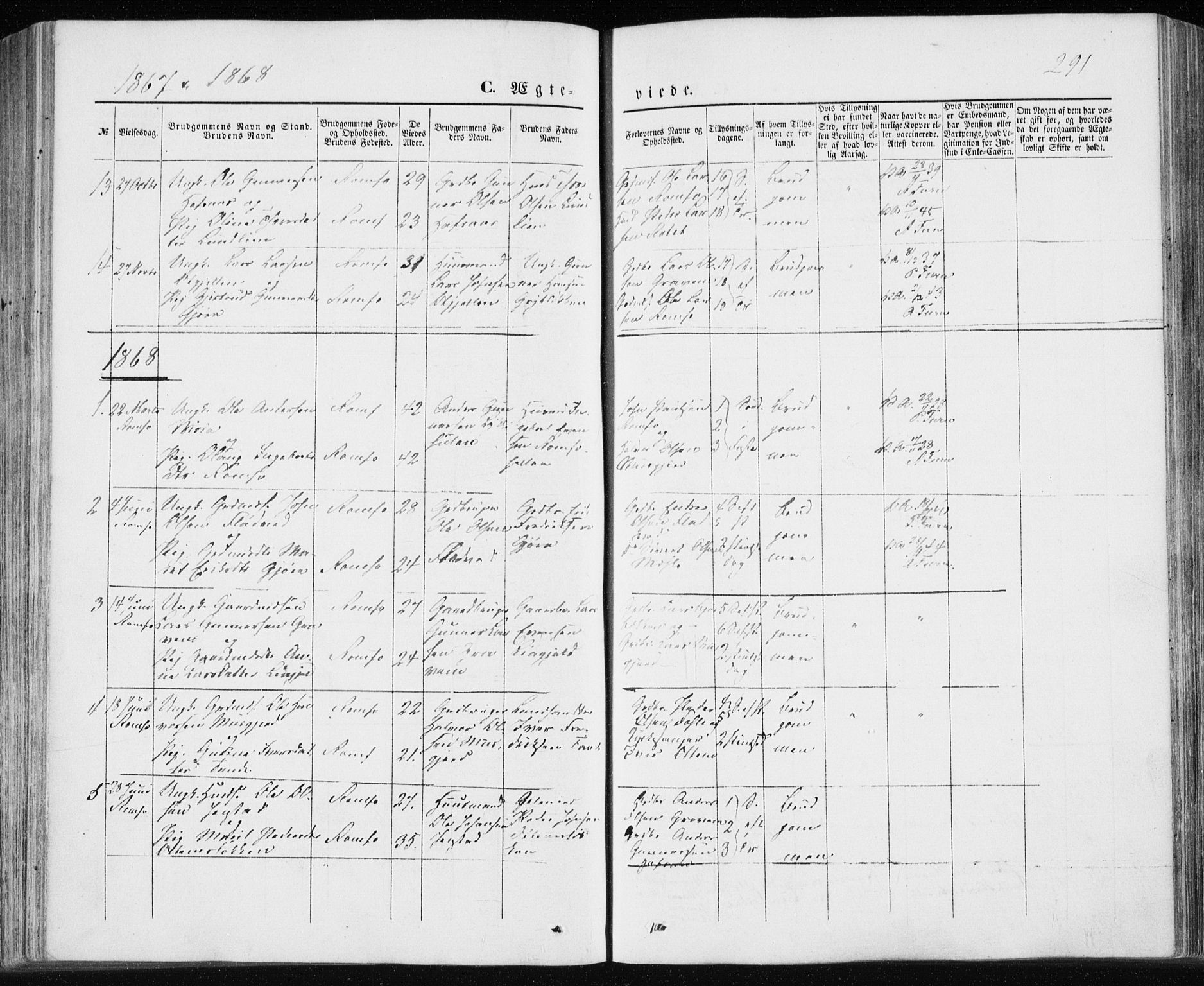 Ministerialprotokoller, klokkerbøker og fødselsregistre - Møre og Romsdal, SAT/A-1454/590/L1013: Parish register (official) no. 590A05, 1847-1877, p. 291
