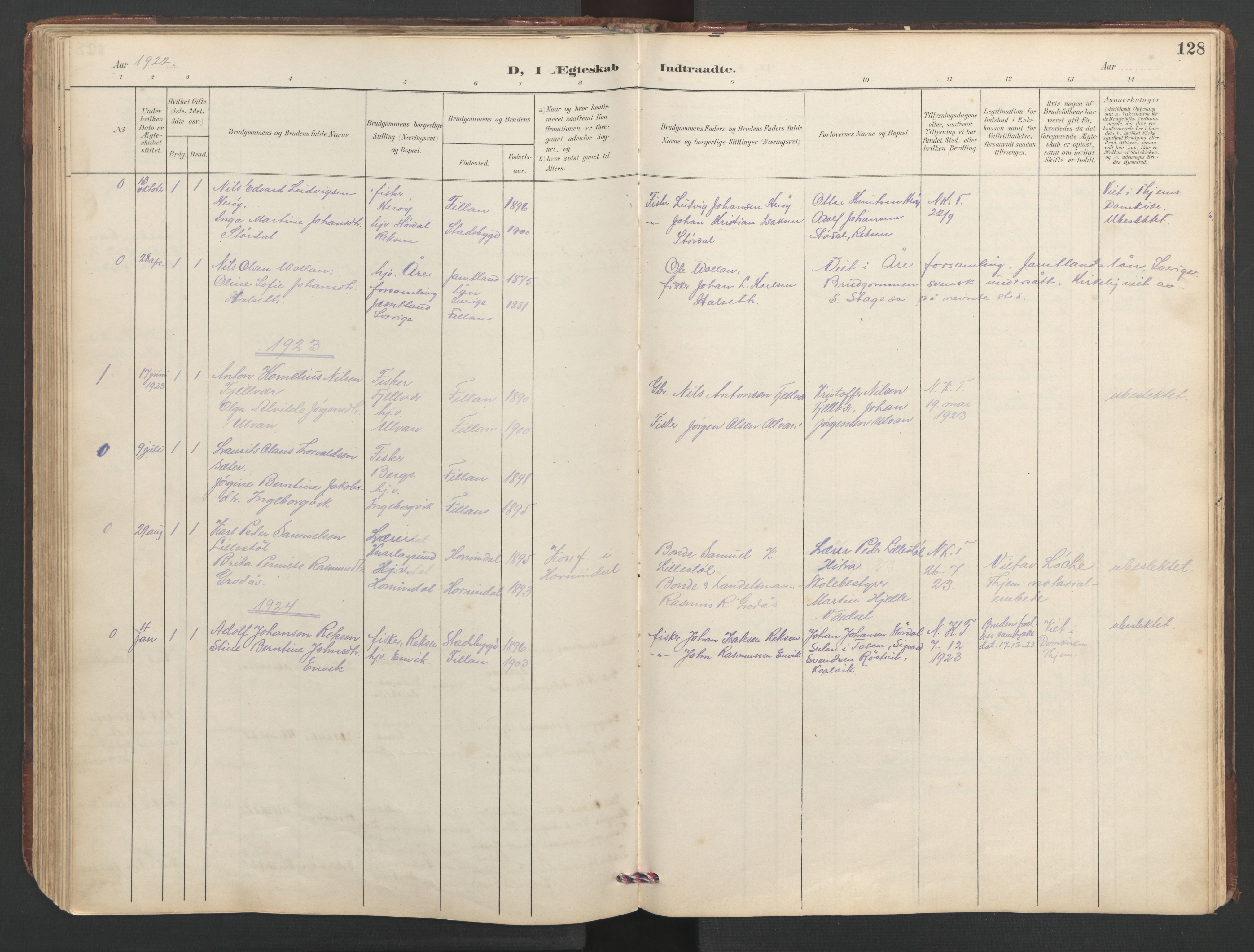 Ministerialprotokoller, klokkerbøker og fødselsregistre - Sør-Trøndelag, SAT/A-1456/638/L0571: Parish register (copy) no. 638C03, 1901-1930, p. 128