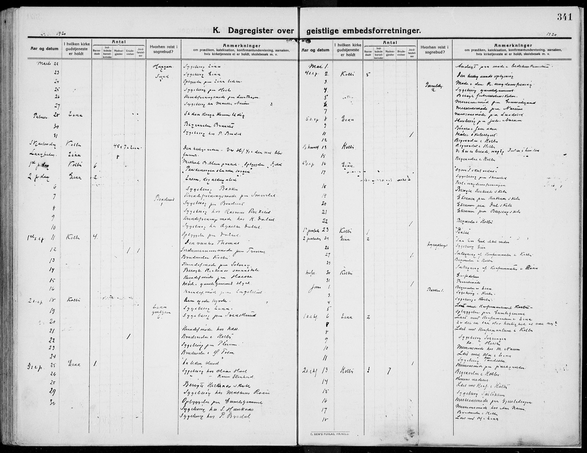 Kolbu prestekontor, AV/SAH-PREST-110/H/Ha/Haa/L0002: Parish register (official) no. 2, 1912-1926, p. 341