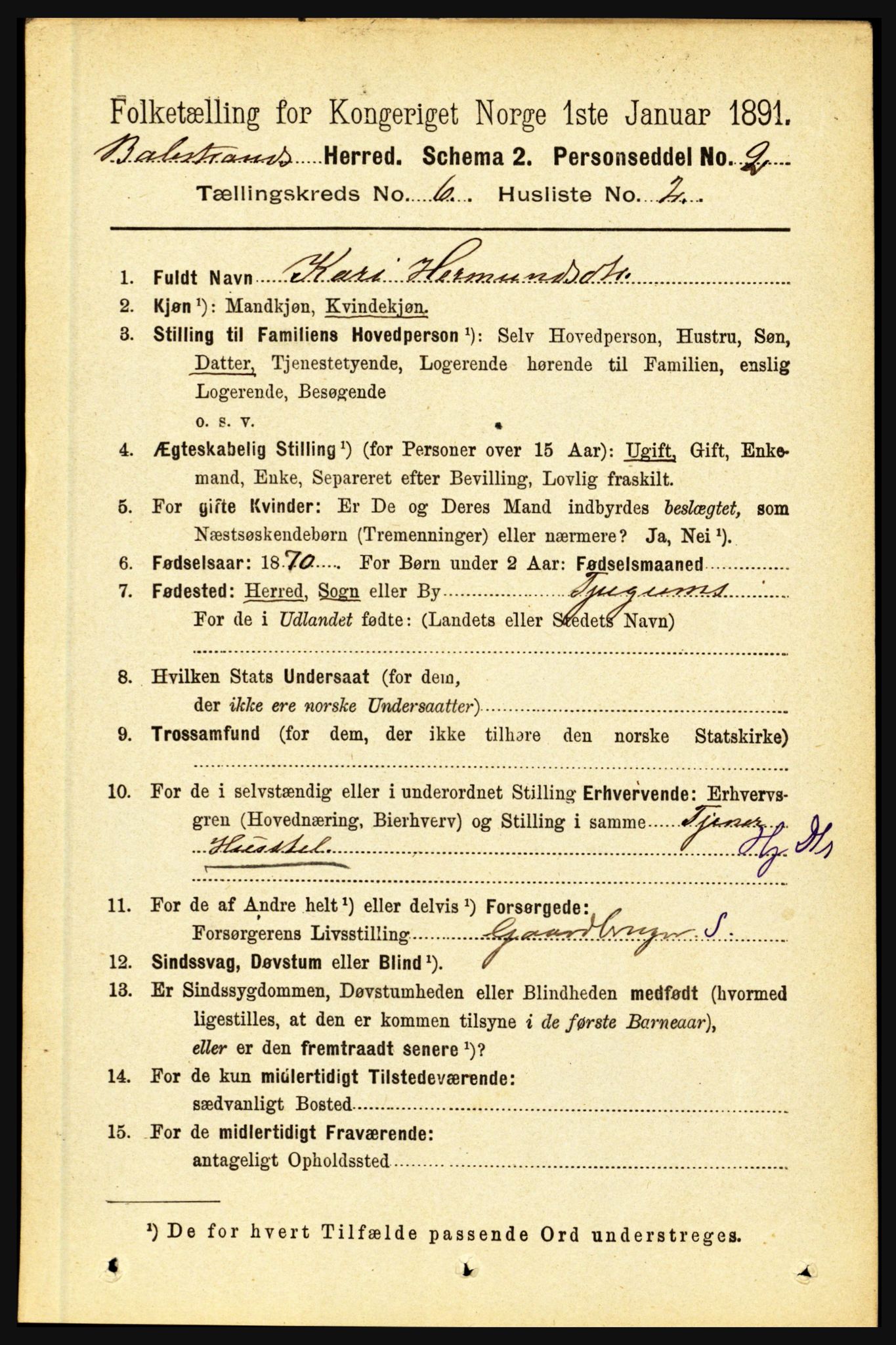 RA, 1891 census for 1418 Balestrand, 1891, p. 1367