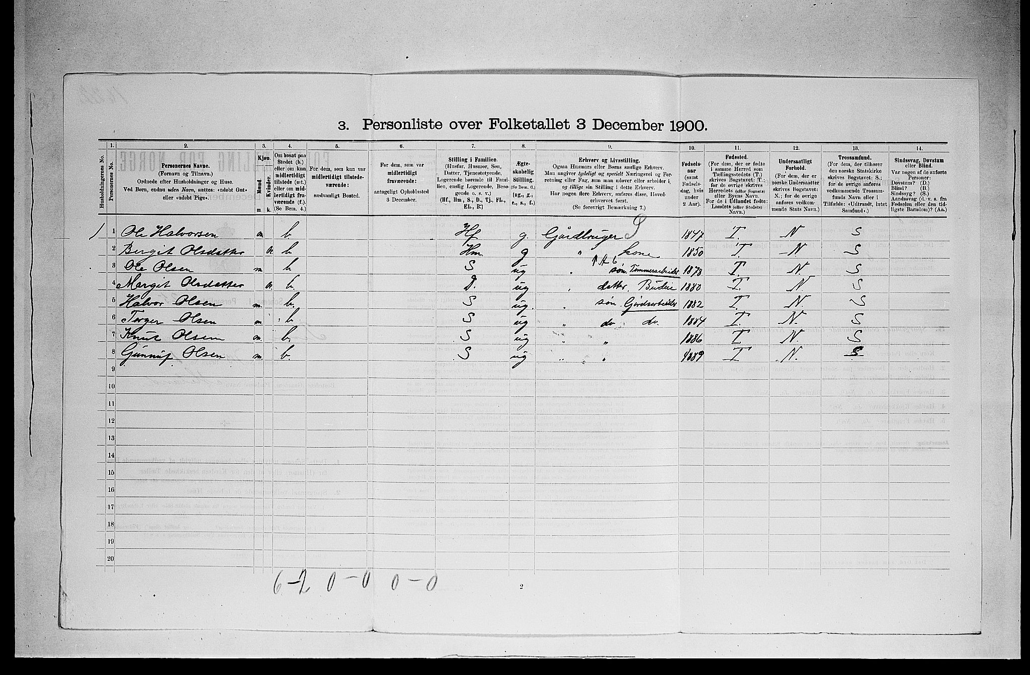 SAKO, 1900 census for Tinn, 1900, p. 694
