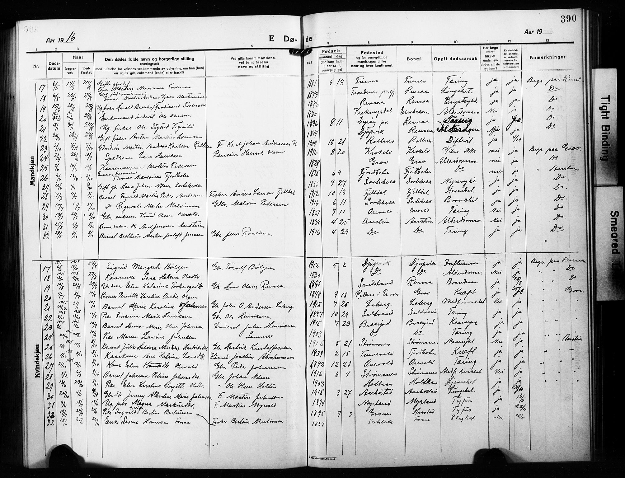 Ibestad sokneprestembete, AV/SATØ-S-0077/H/Ha/Hab/L0010klokker: Parish register (copy) no. 10, 1915-1929, p. 390