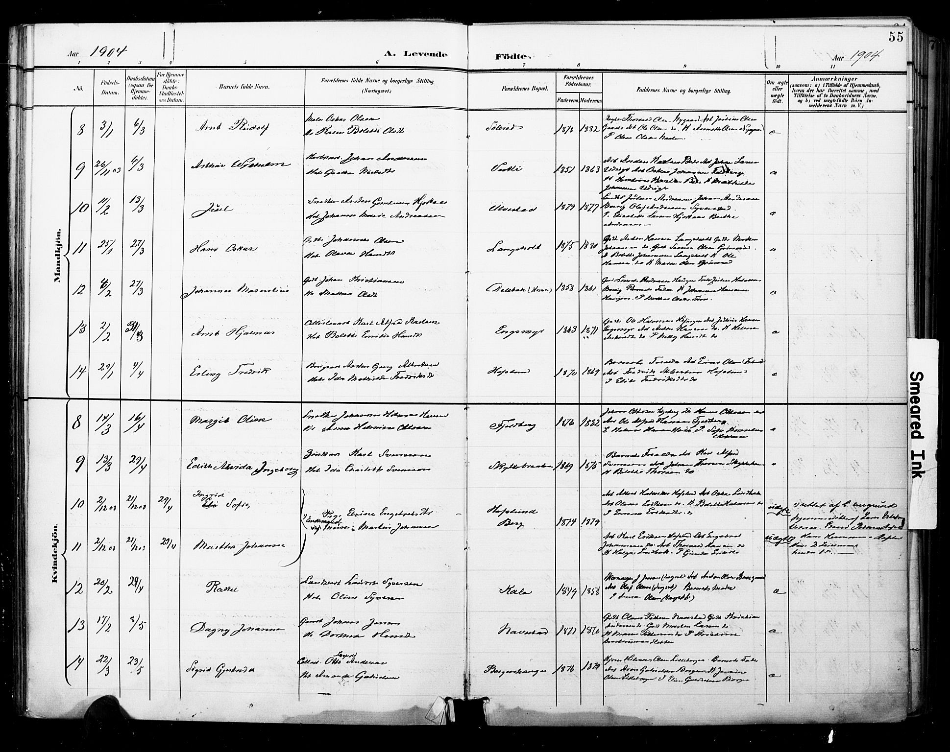 Skjeberg prestekontor Kirkebøker, SAO/A-10923/F/Fa/L0010: Parish register (official) no. I 10, 1898-1911, p. 55