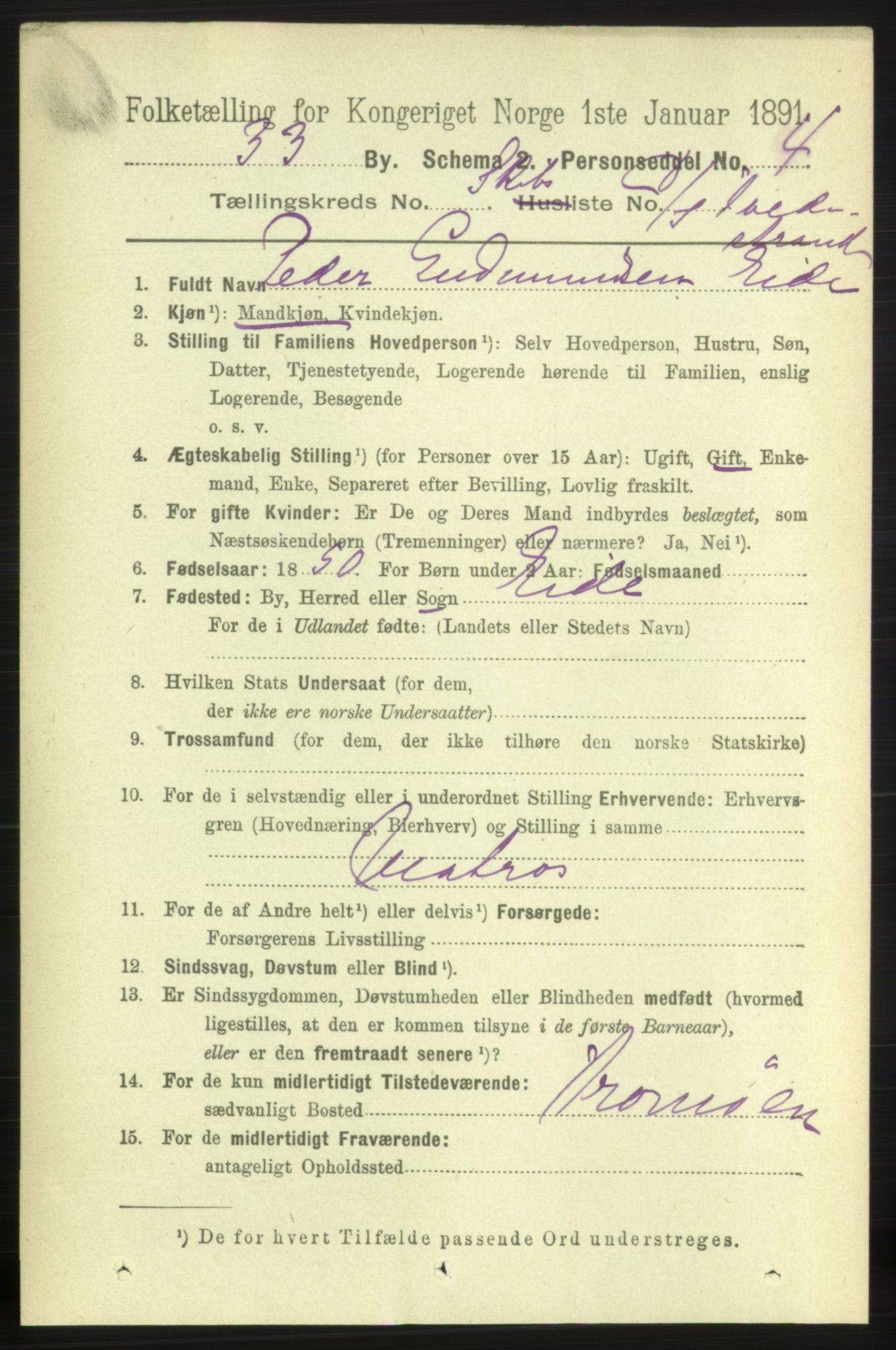 RA, 1891 census for 0903 Arendal, 1891, p. 5776