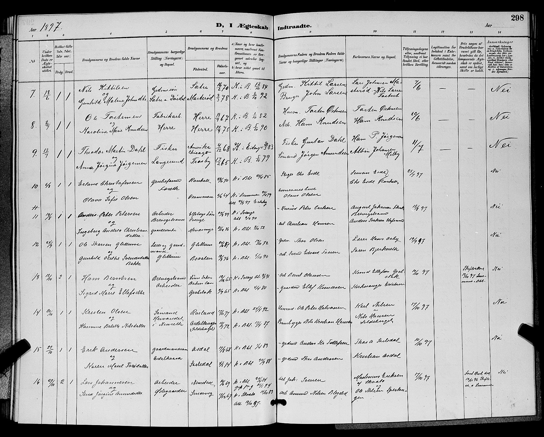 Bamble kirkebøker, AV/SAKO-A-253/G/Ga/L0009: Parish register (copy) no. I 9, 1888-1900, p. 298