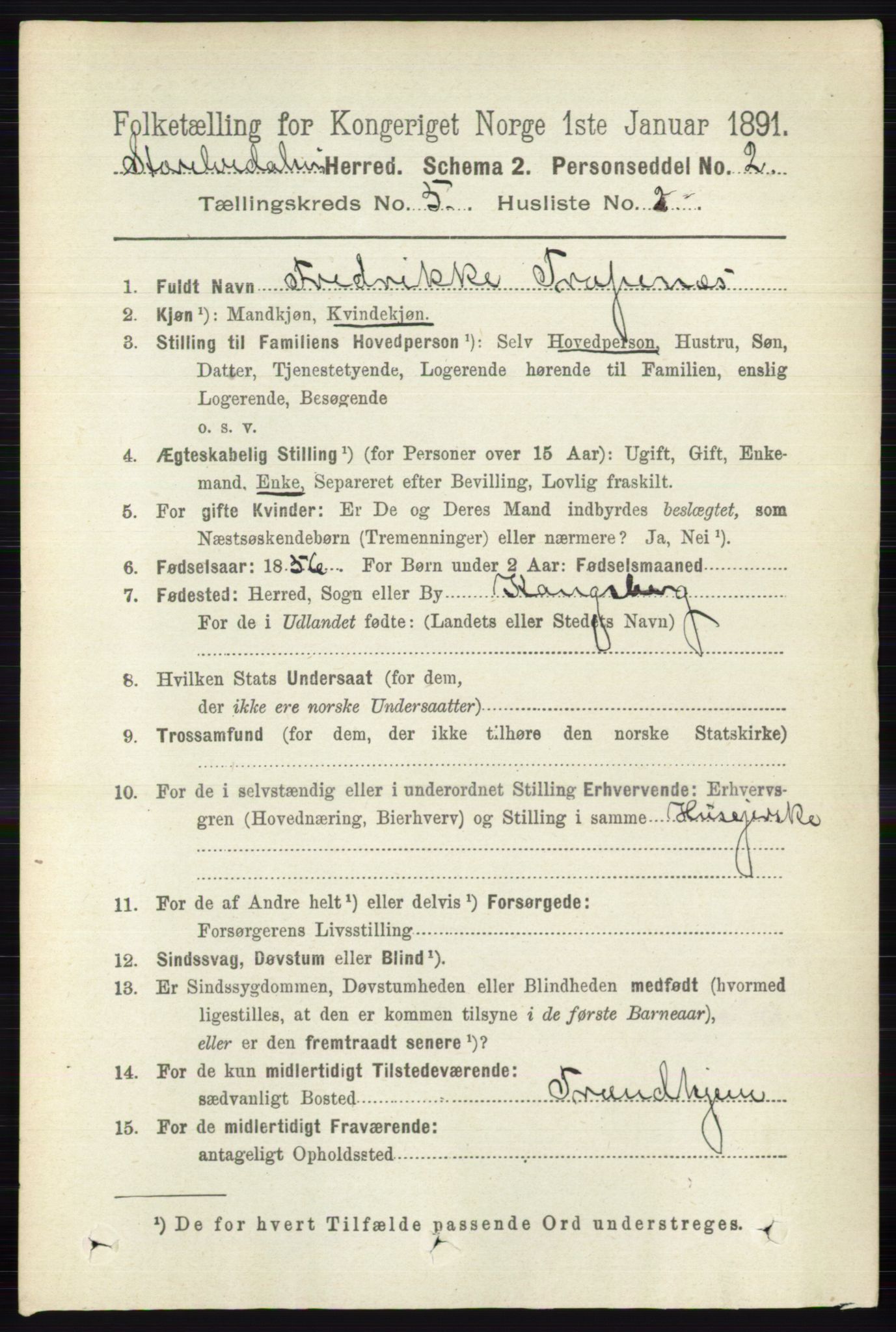 RA, 1891 census for 0430 Stor-Elvdal, 1891, p. 1729