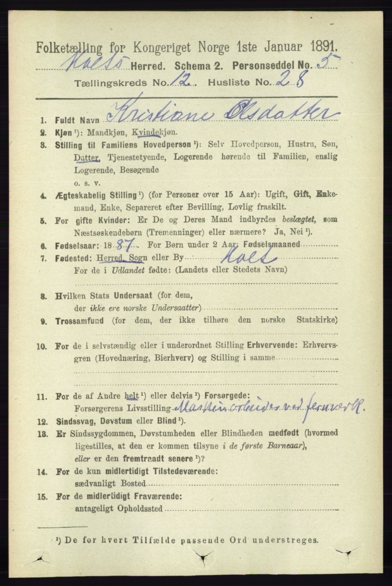 RA, 1891 census for 0914 Holt, 1891, p. 5283