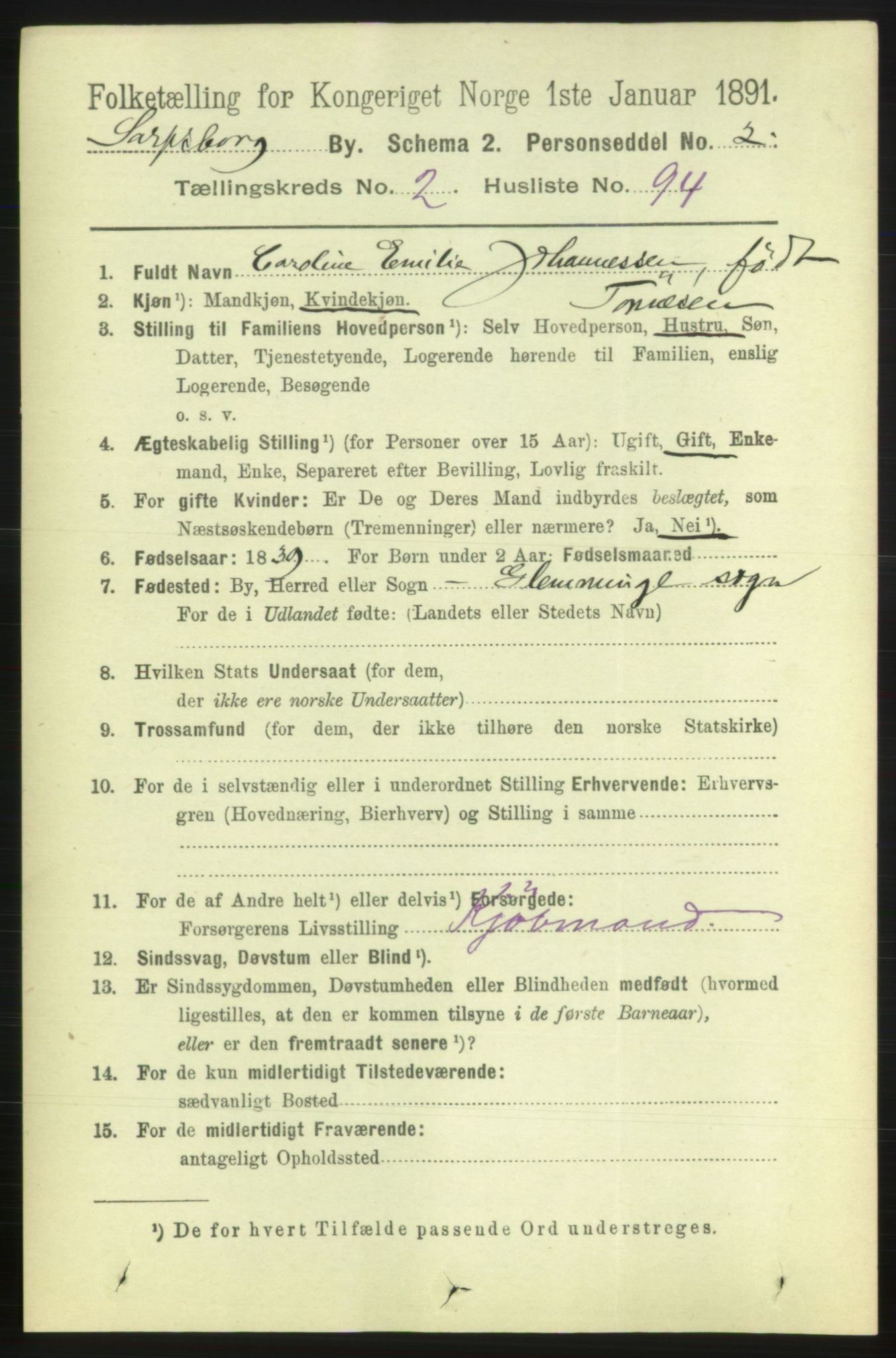 RA, 1891 census for 0102 Sarpsborg, 1891, p. 2177